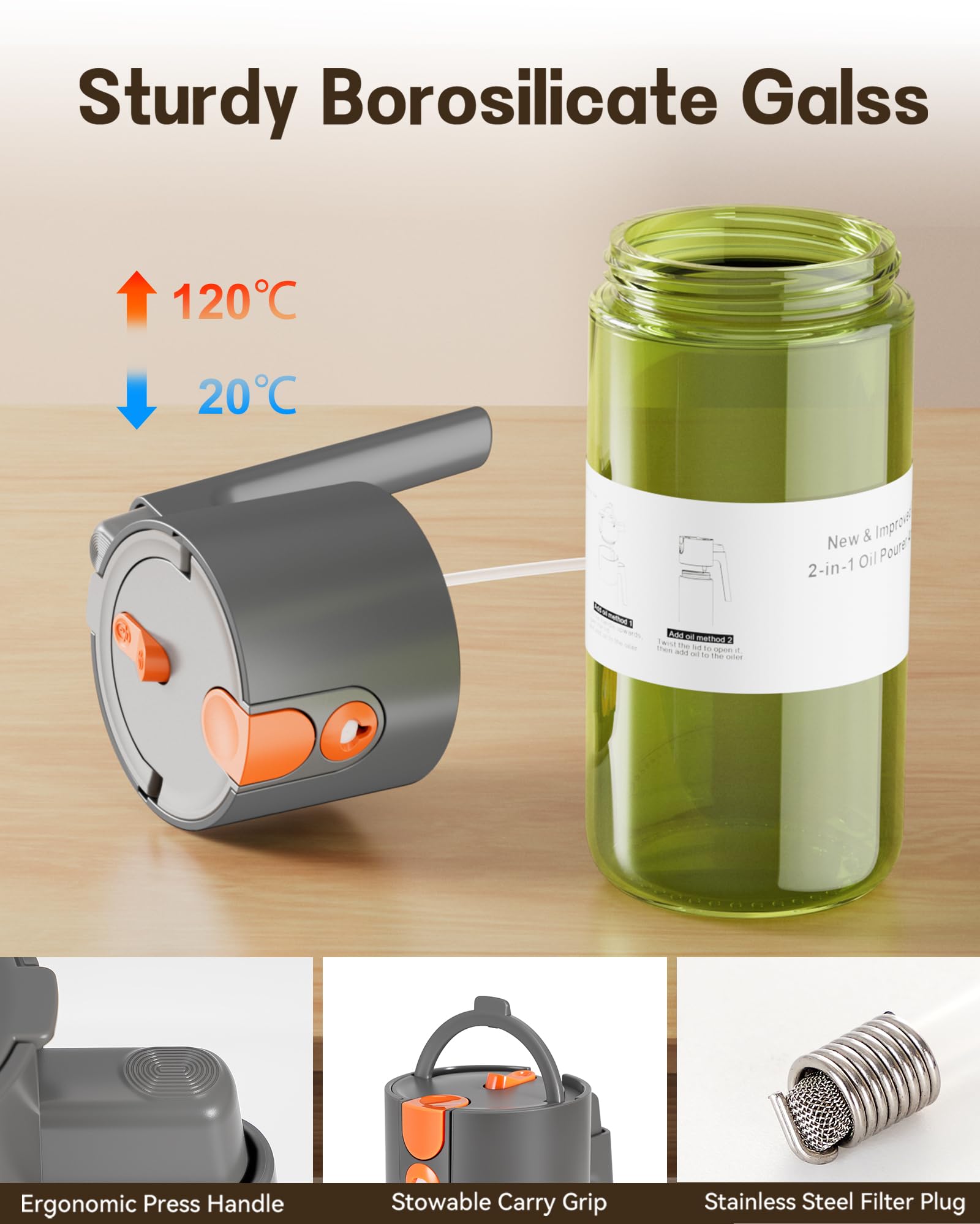 Olive Oil Sprayer & Dispenser Bottle for Cooking 17oz Dark Glass Oil Mister
