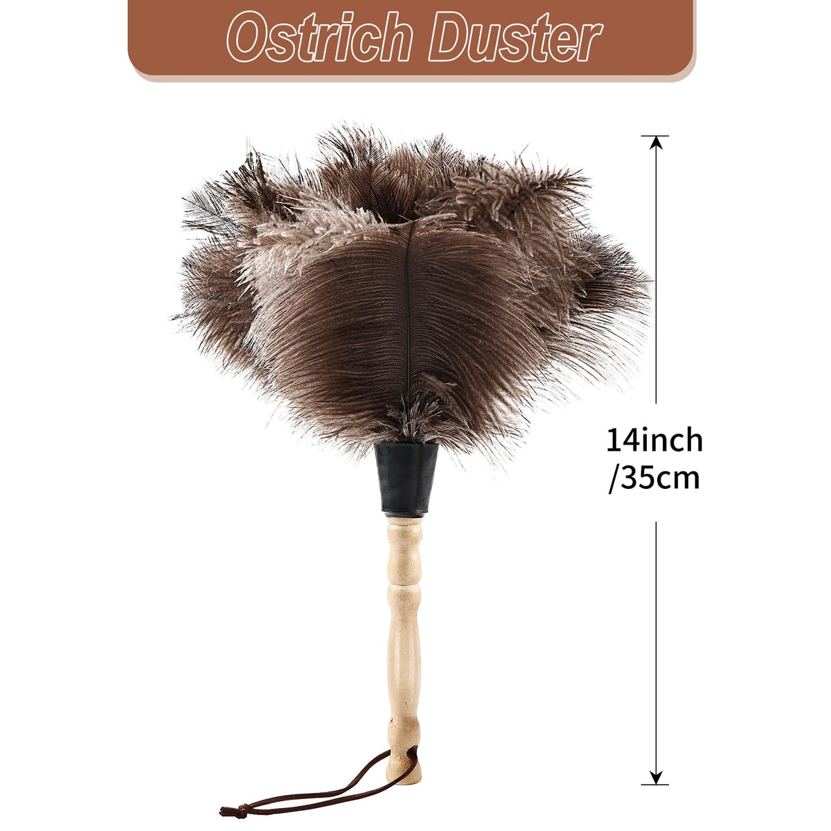 Ostrich Feather Duster 14" Natural Handheld Reusable Feathers Dusters with Wooden Handle for Cleaning Supplies Home Car Office (3 Count)