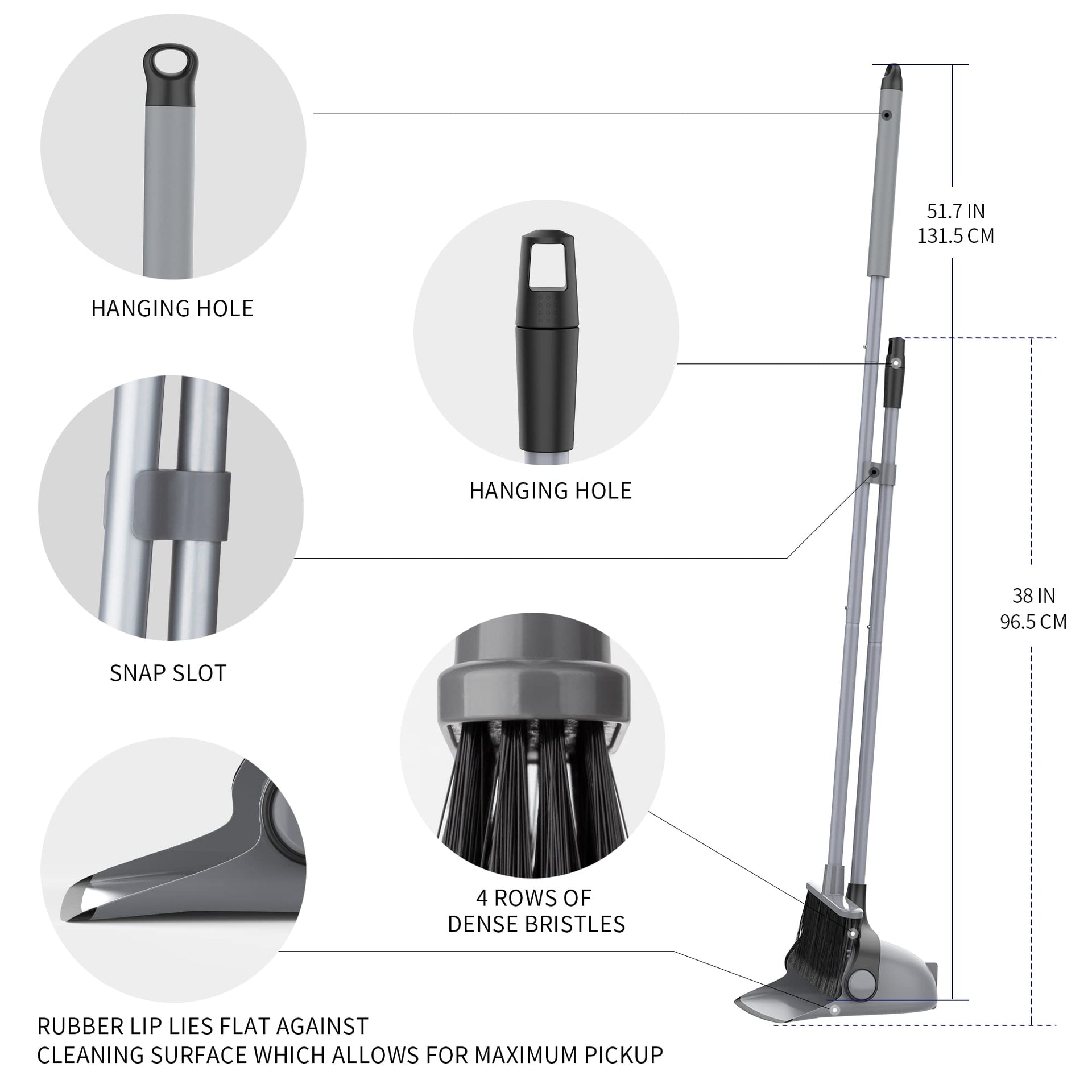 Broom and Dustpan Set with Adjustable Long Handle