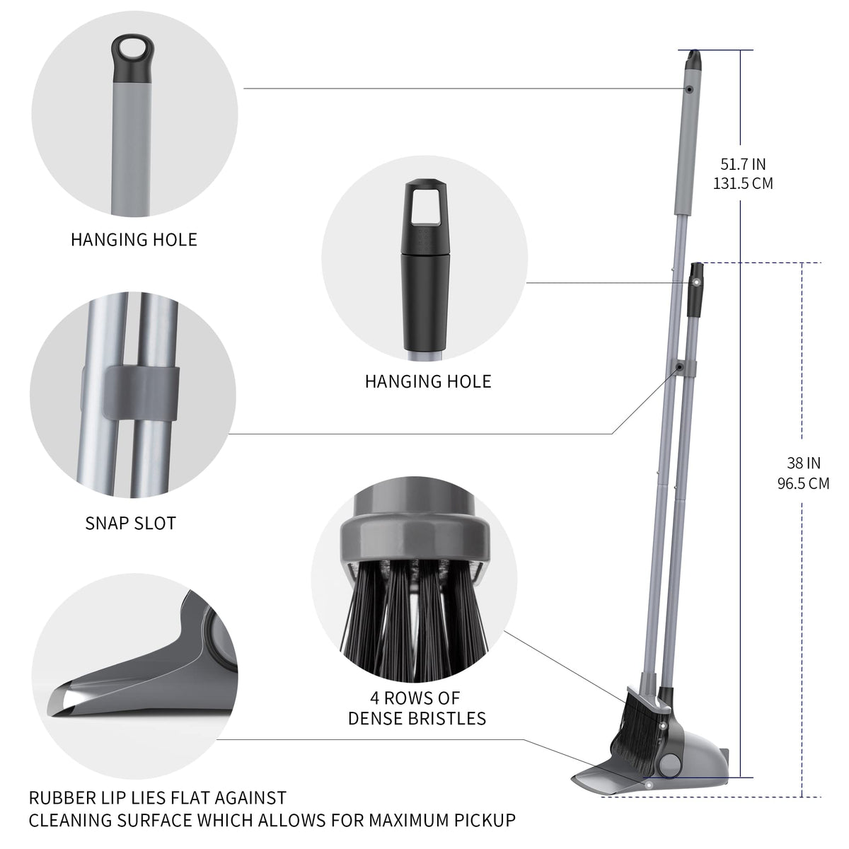 Broom and Dustpan Set with Adjustable Long Handle