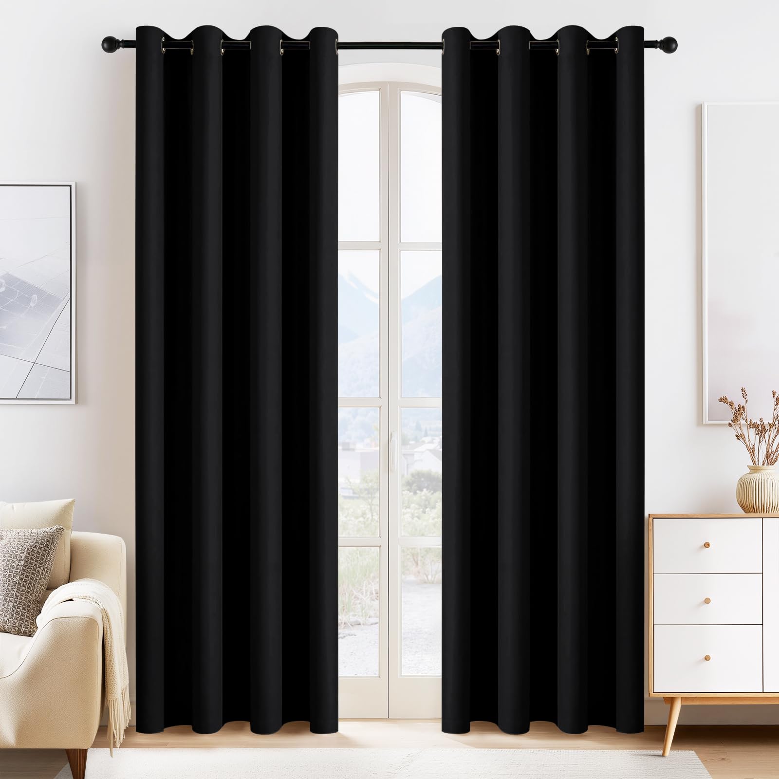 Black Blackout Curtains for Bedroom 84 Inch Length 2 Panels Set (2 Count)