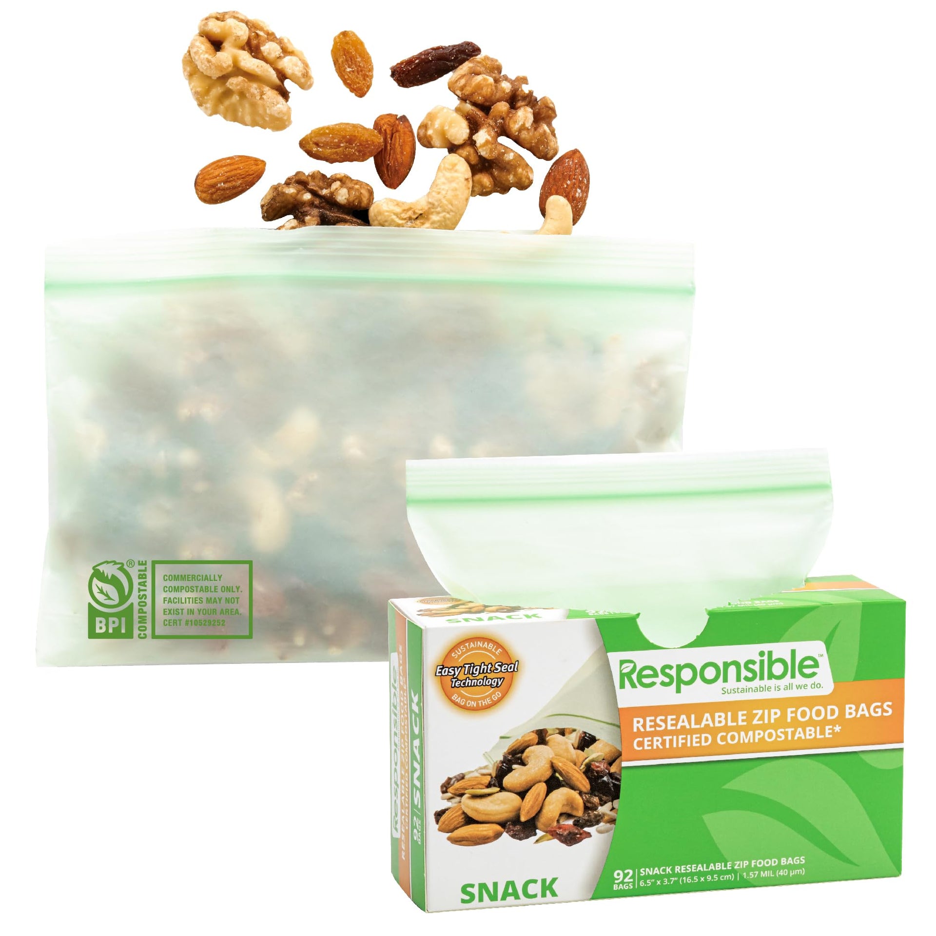 Certified Compostable SNACK Resealable Zip Bag (92 Count)