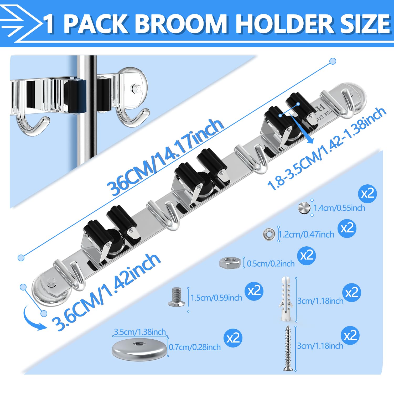 Magnetic Broom Holder Wall Mount 1 Pack
