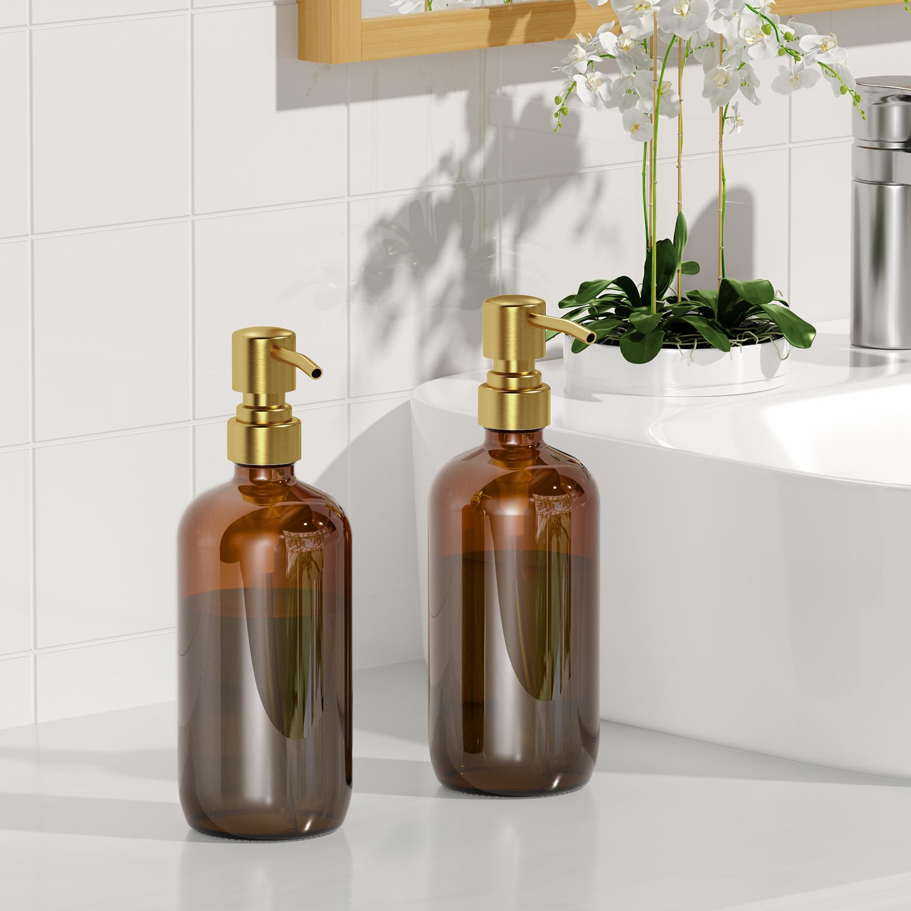 Amber Glass Soap Dispenser (2 Count)