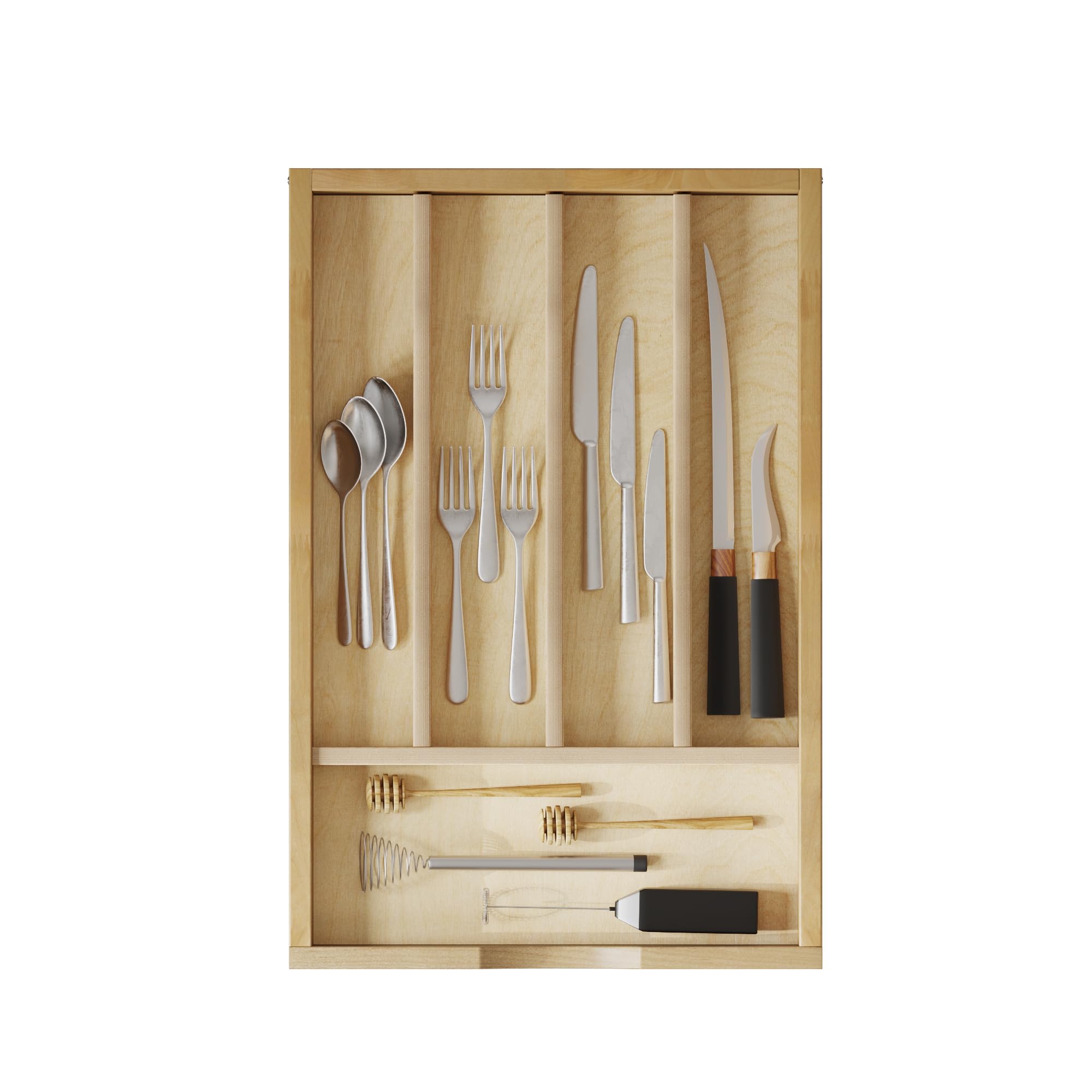 Solid Birch Wood Silverware Drawer Organizer