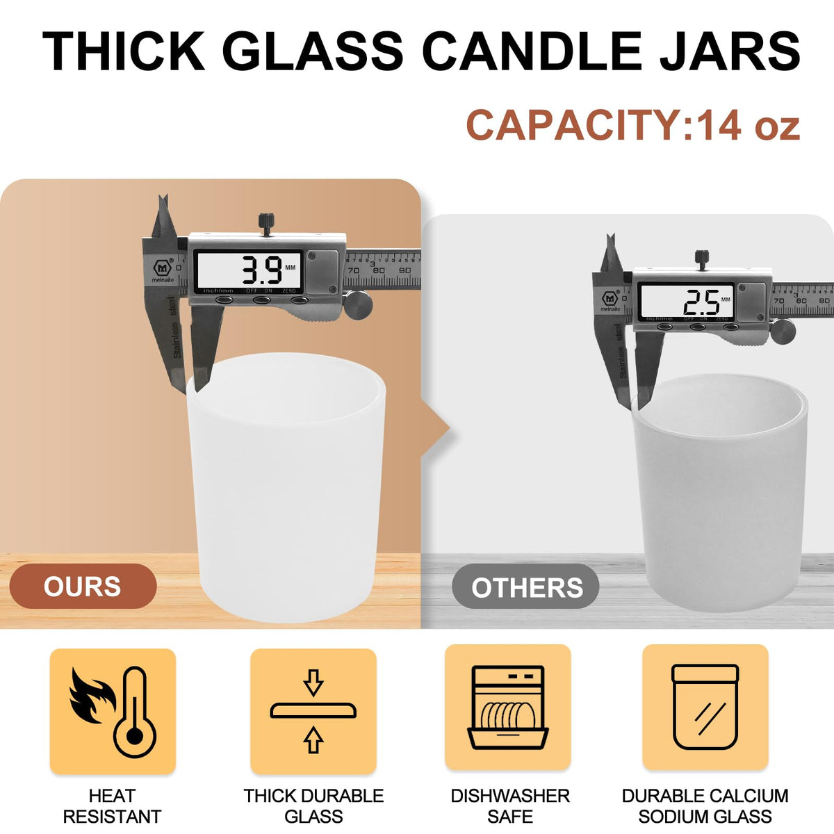 14 OZ Thick Candle Jars for Making Candles 12 Pcs (12 Count)