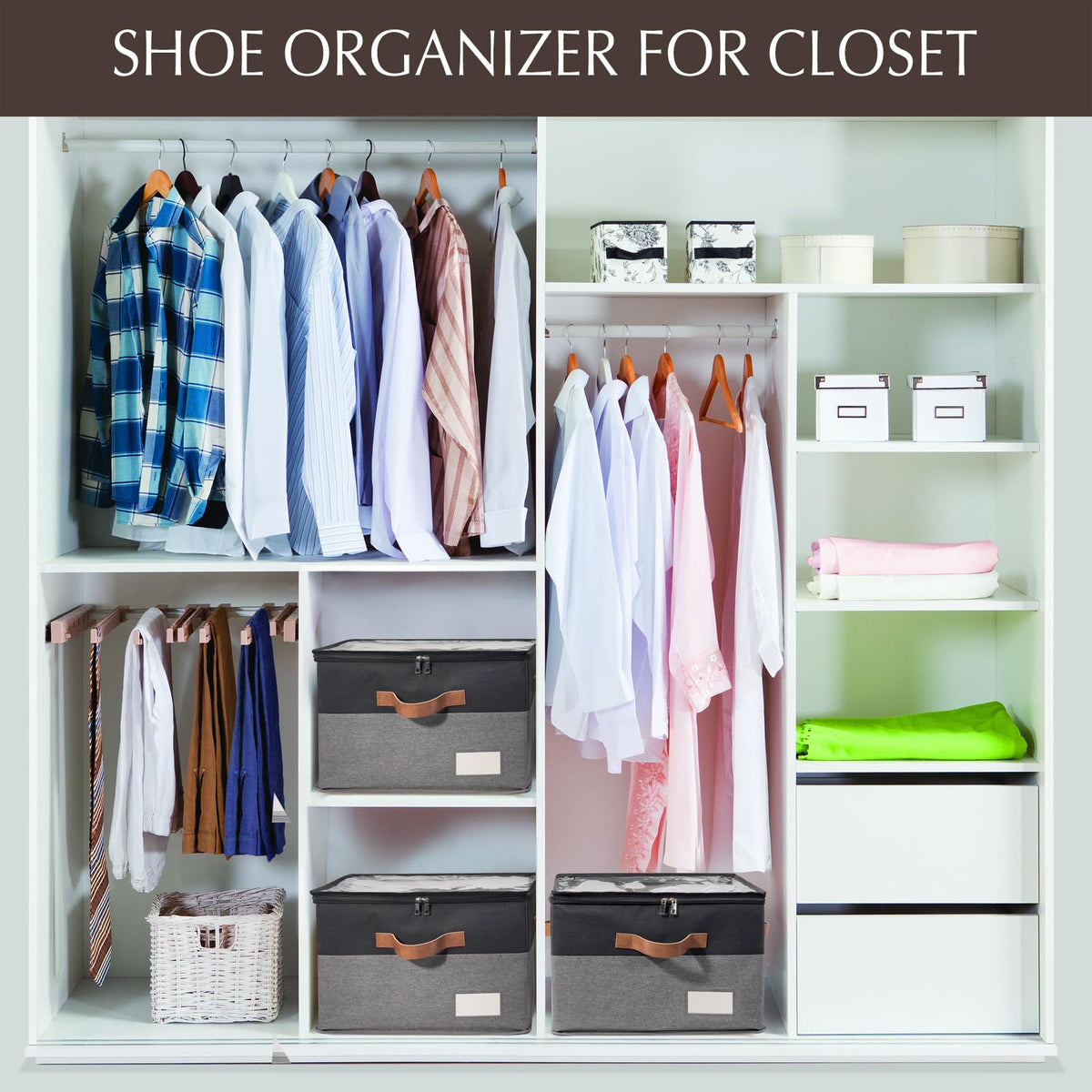 1 Pack Shoe Organizer for Closet with Adjustable Divider Shoe Storage Box