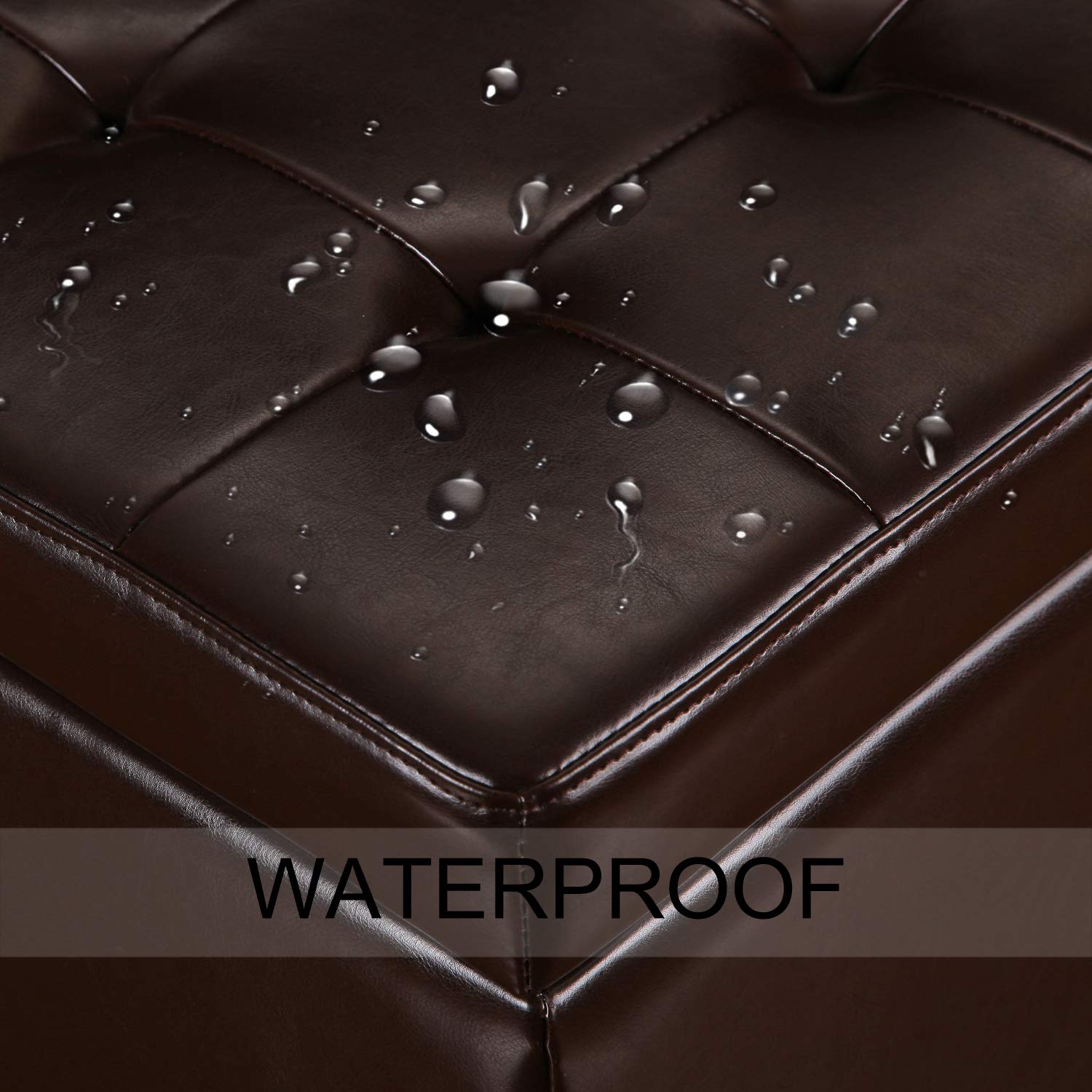 Bonded Leather Square Tufted Footstool