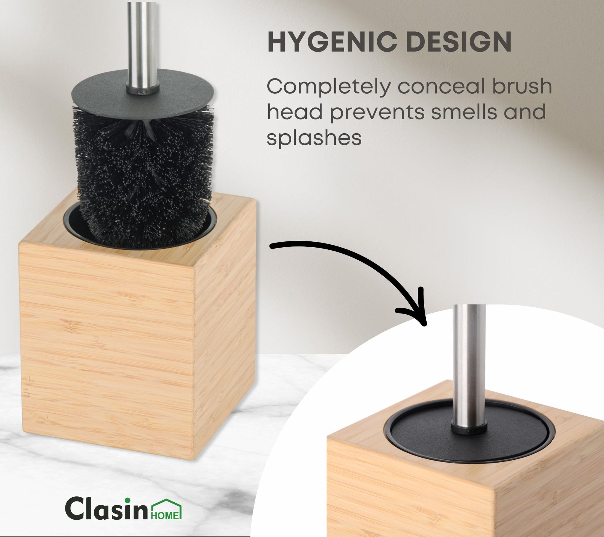 Toilet Bowl Brush Holder with Bamboo and Stainless Steel for Durable Use