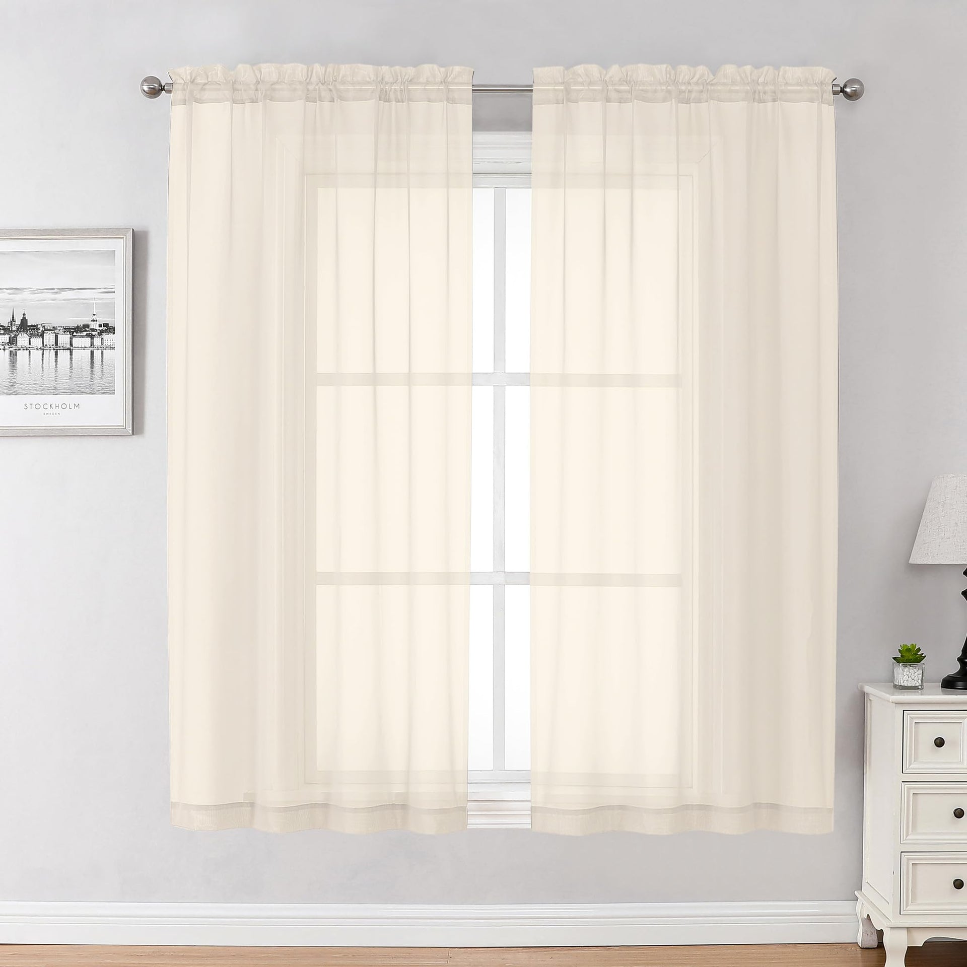 Cream Sheer Curtains 63 Inches Long 2 Panels Set (2 Count)
