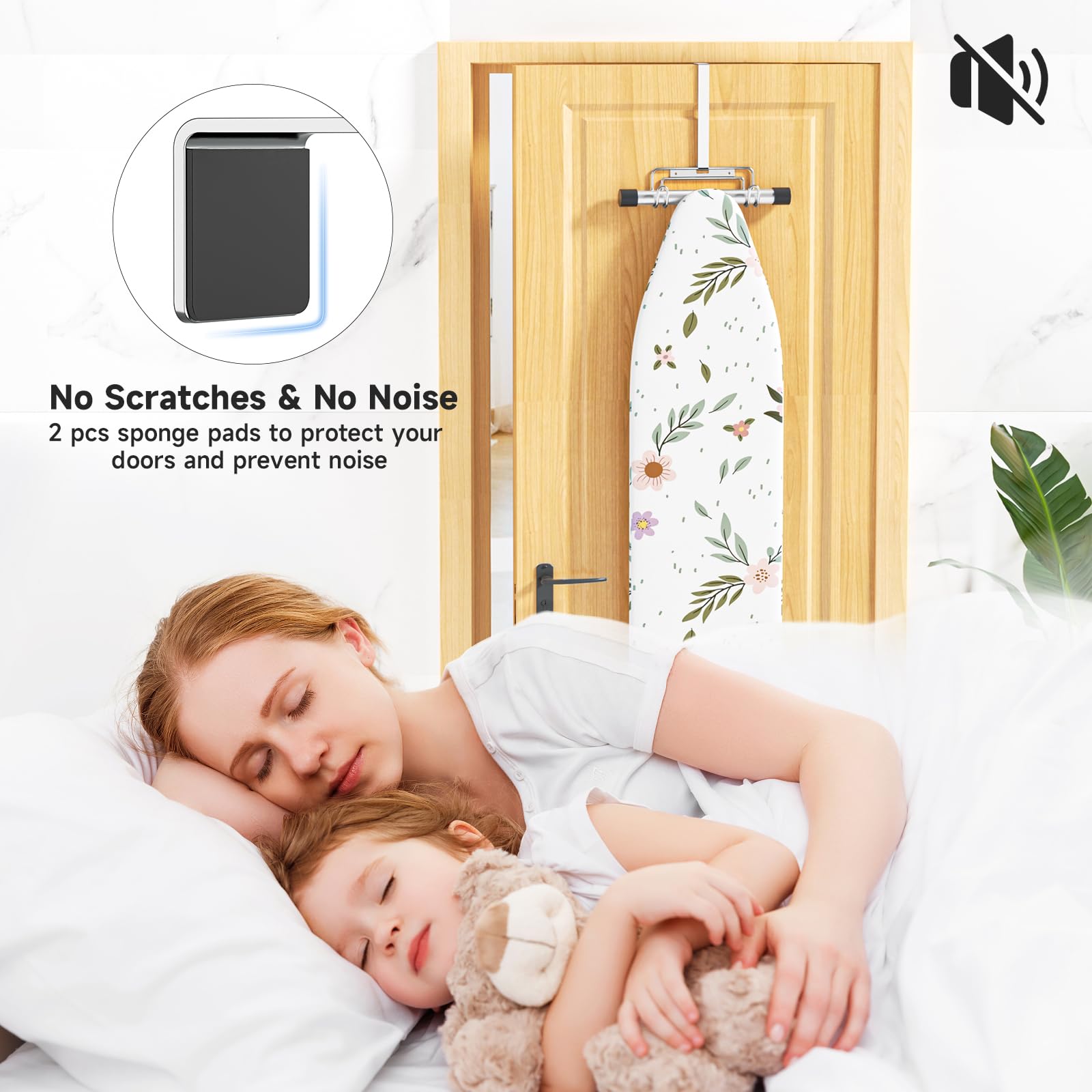 Over The Door & Wall Mount Ironing Board Hanger with Removable Hook