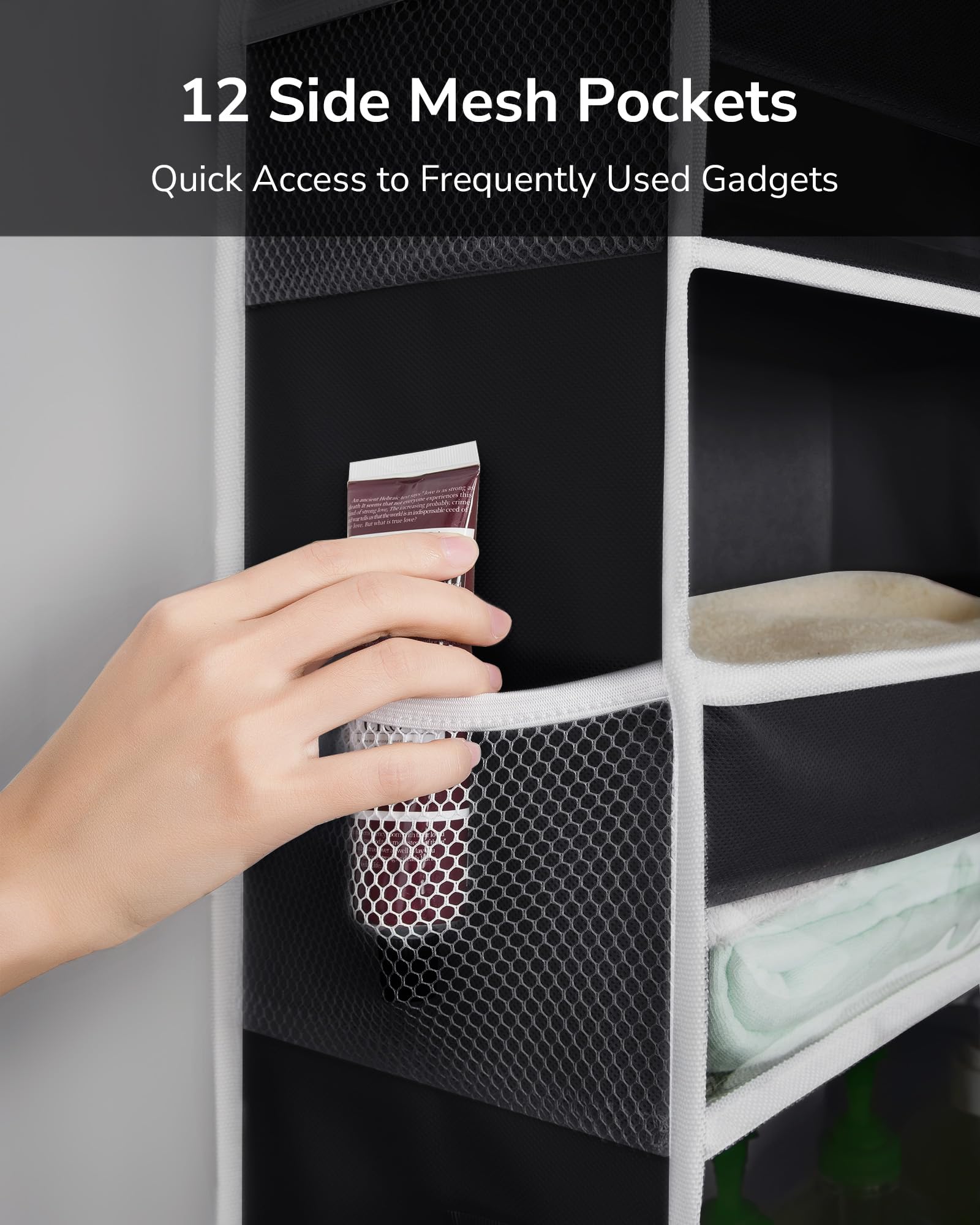 2Pack Over The Door Organizer with 6 Large Pockets 12 Side Pockets Door Hanging Organizer Black Door Hanging (2 Count)