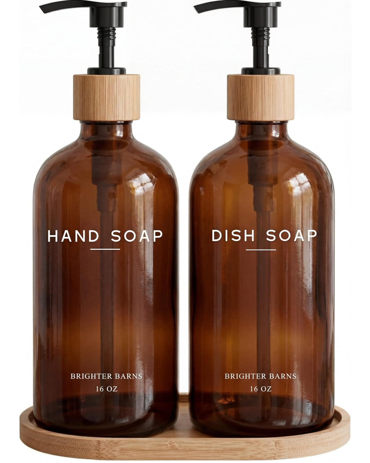 Amber Glass Hand and Dish Soap Dispenser Set by Brighter Barns (2 Count)