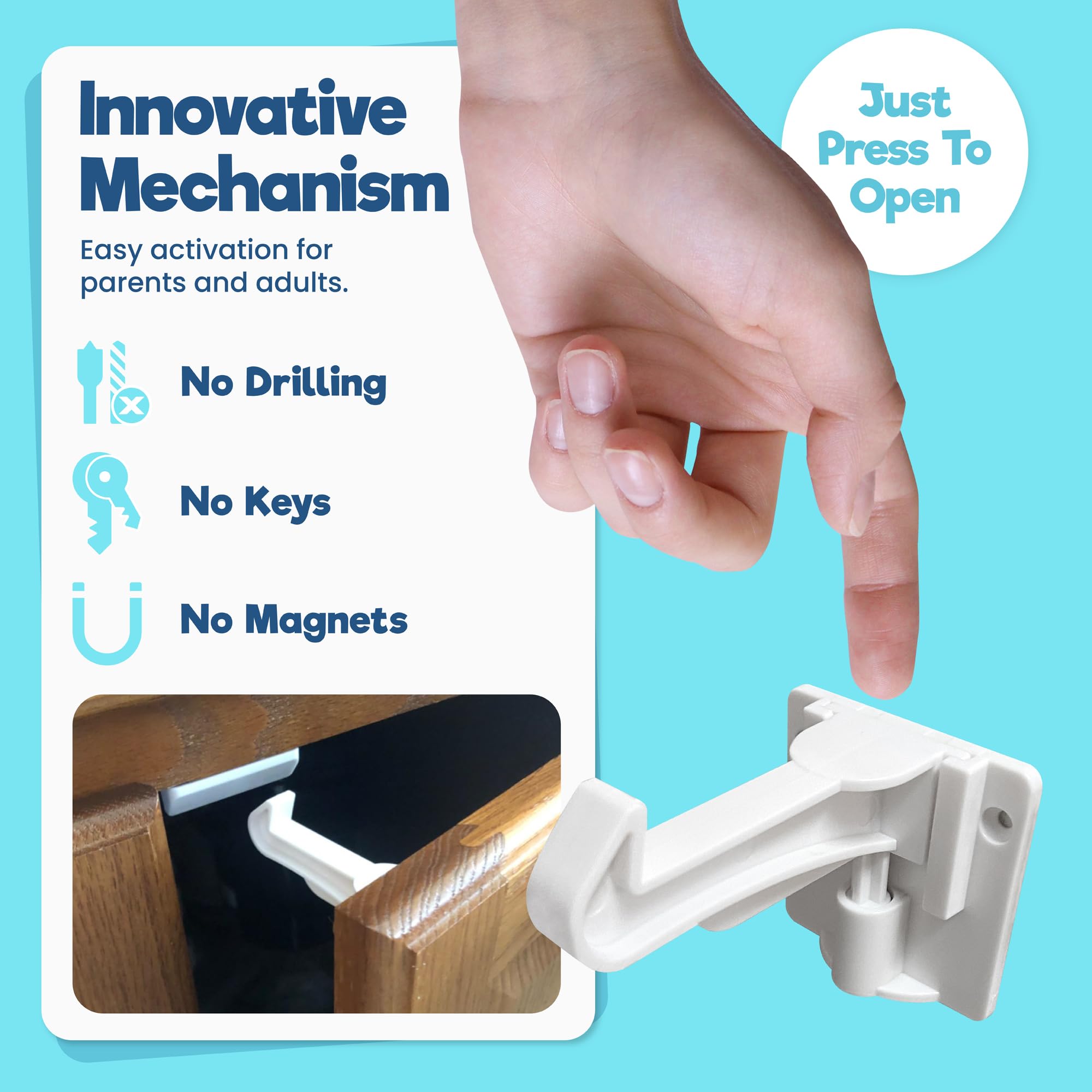 Upgraded Invisible Baby Proofing Cabinet Latch Locks (10 Count)
