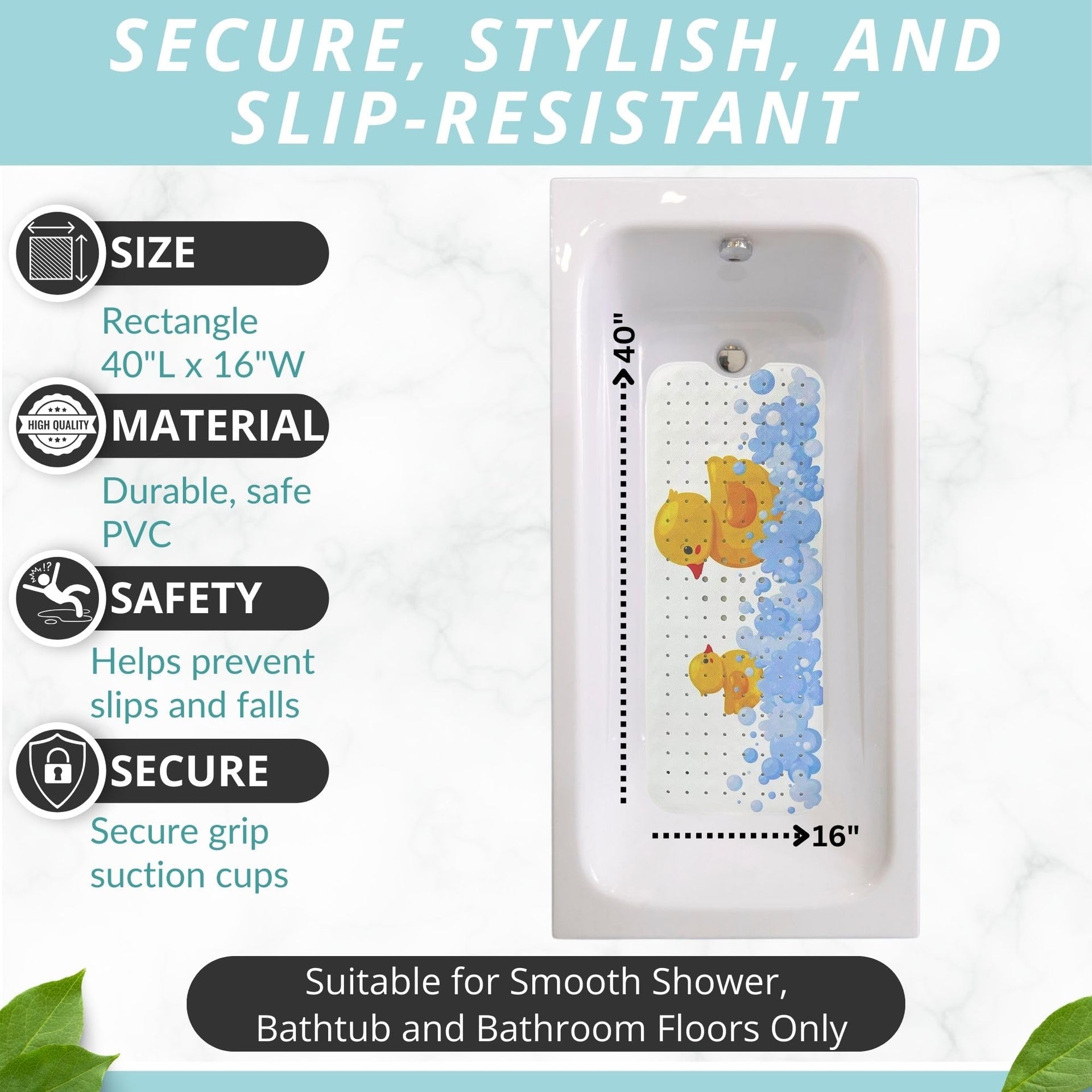 Non Slip Bath & Shower Mat 40x16 Extra Long