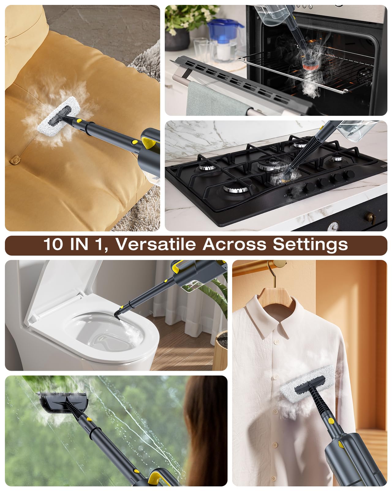 10-in-1 Steam Mop, Detachable Handheld Steam Cleaner for Multi-Surface