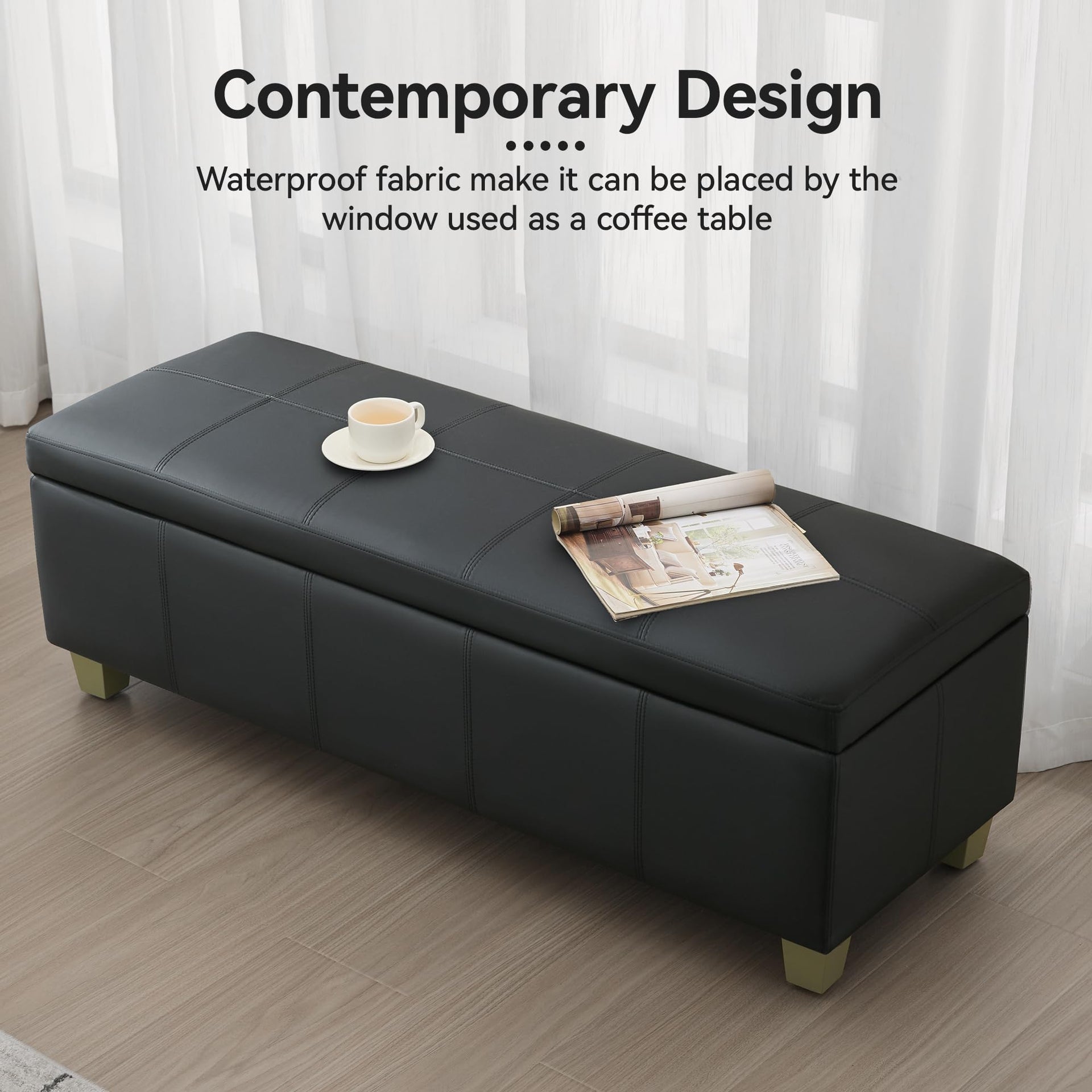 51" Faux Leather Storage Ottoman