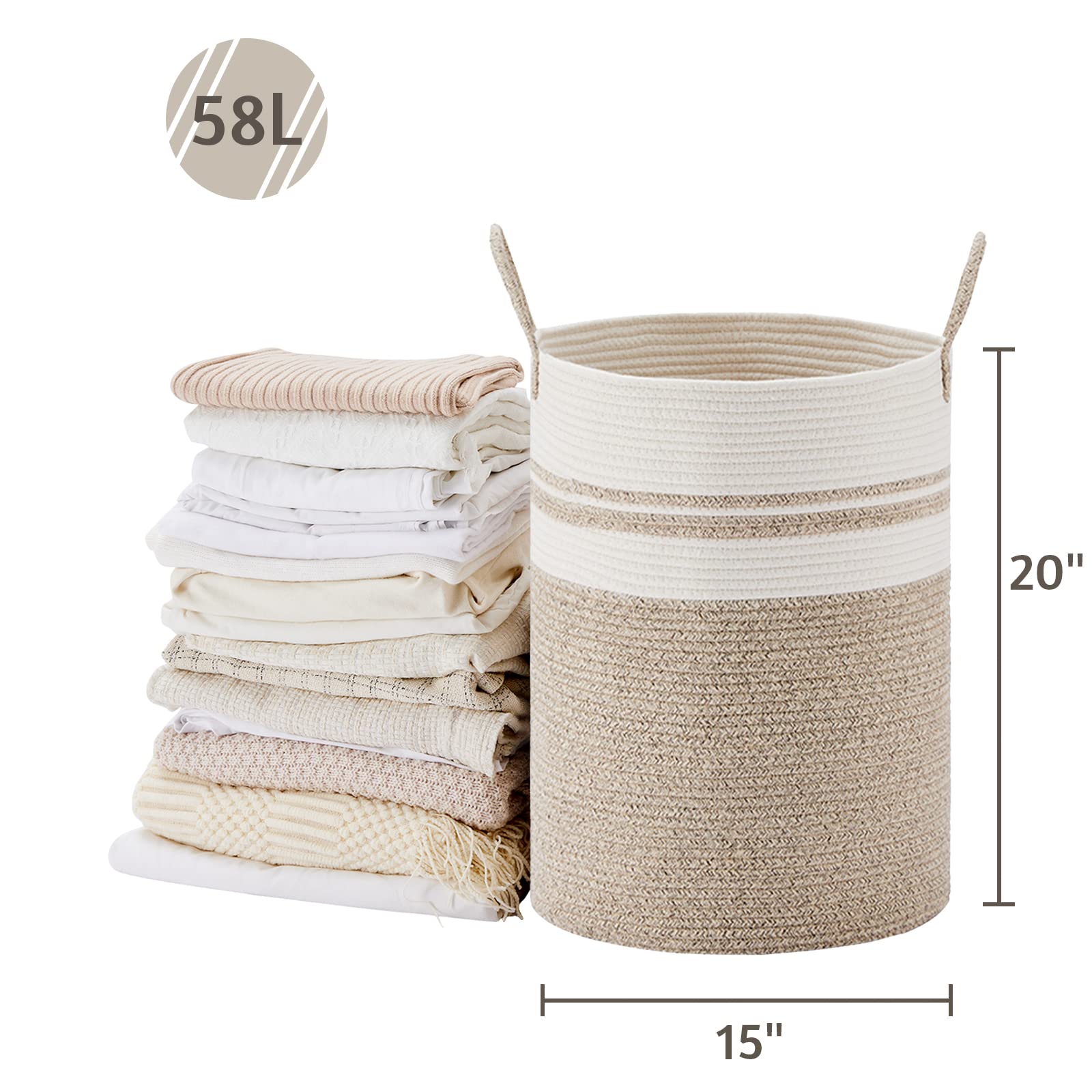 58L Tall Woven Laundry Basket Hamper