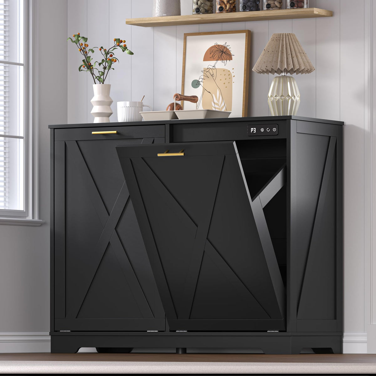 Tilt Out Trash Can Cabinet for 2 Bins