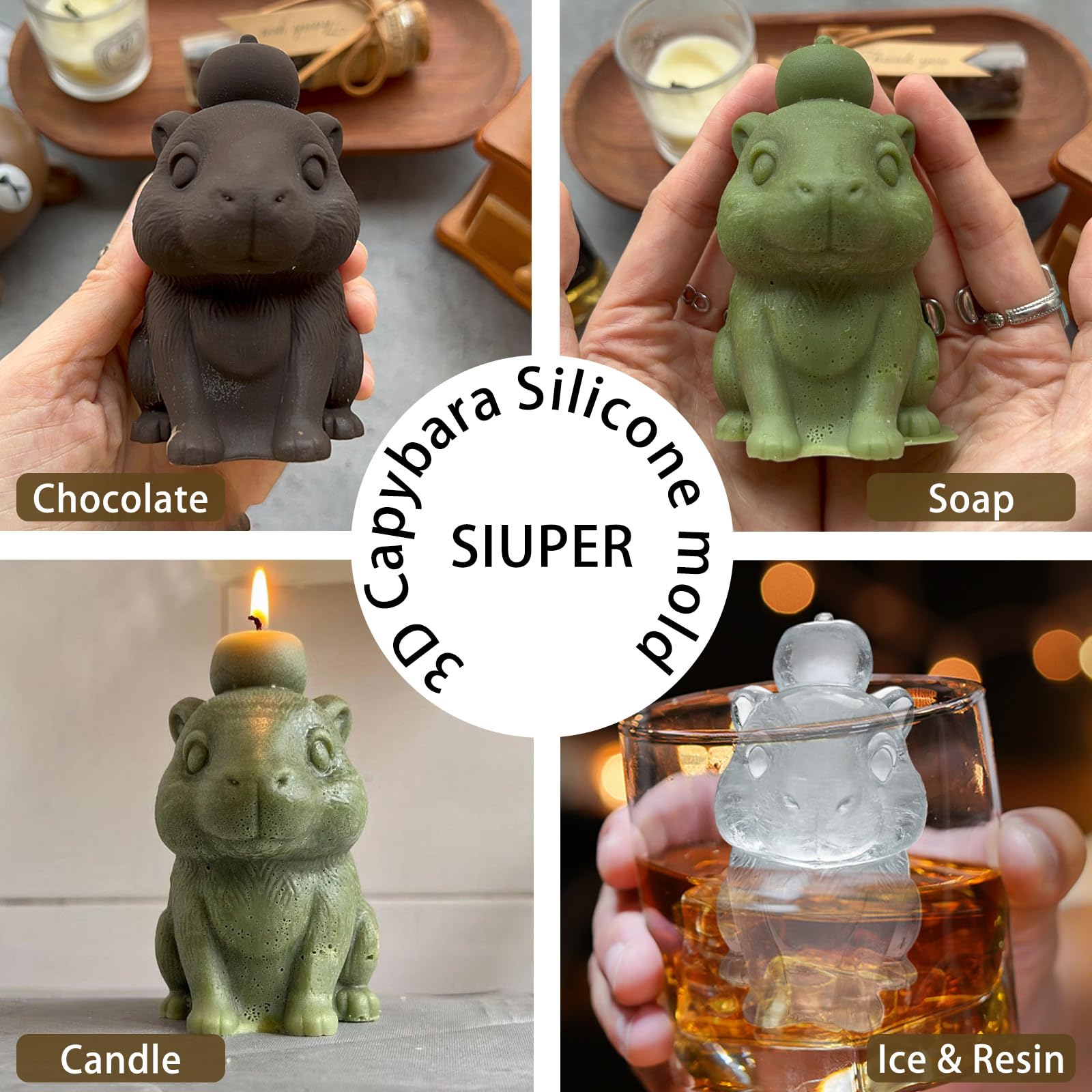 3D Capybara Ice Cube Silicone Molds Tray for Whiskey (2 Count)