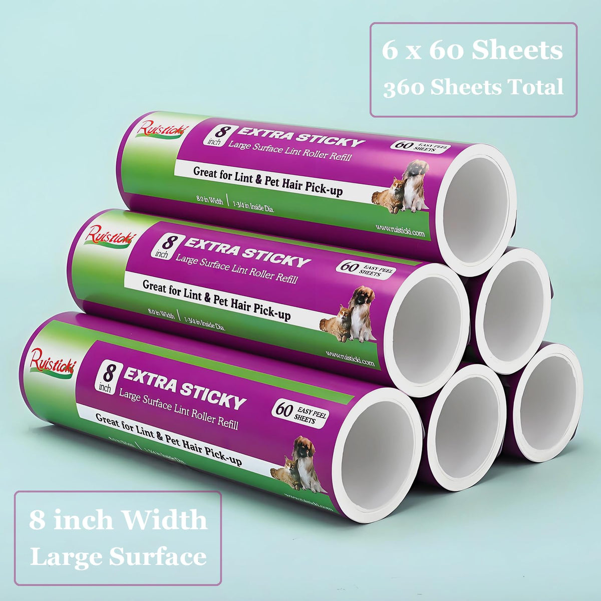 8 inch Large Lint Roller Refills Compatible with Scotch (360 Count)