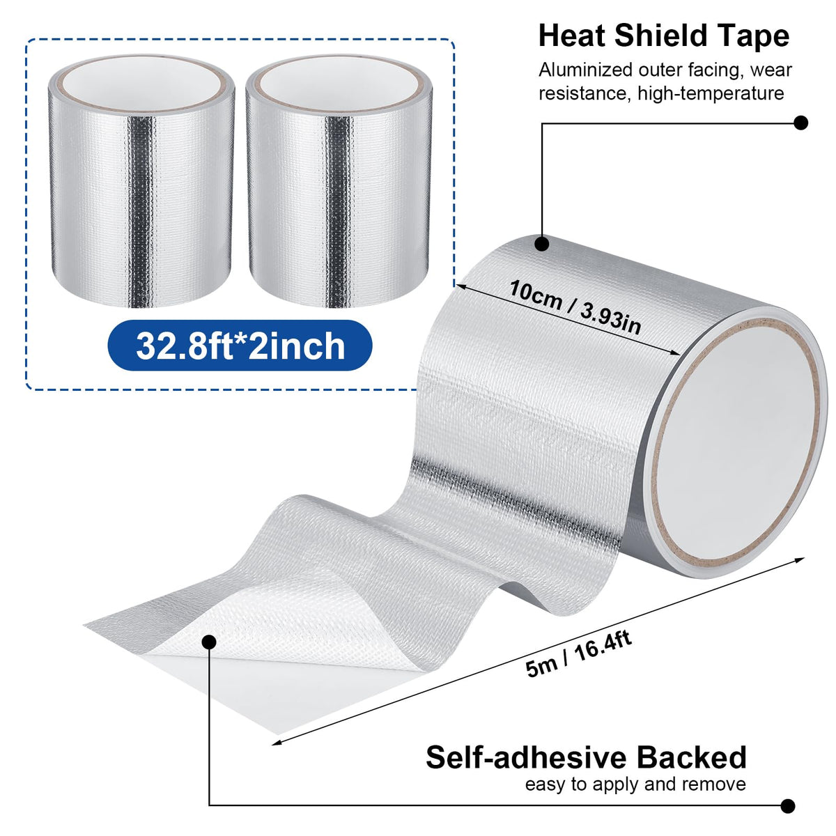 2 Rolls Aluminum Foil Tape Heat Shield Tape Barrier Adhesive Reflective Fiberglass Thermal Insulation Reflective Material High Temp Protection (2 Count)