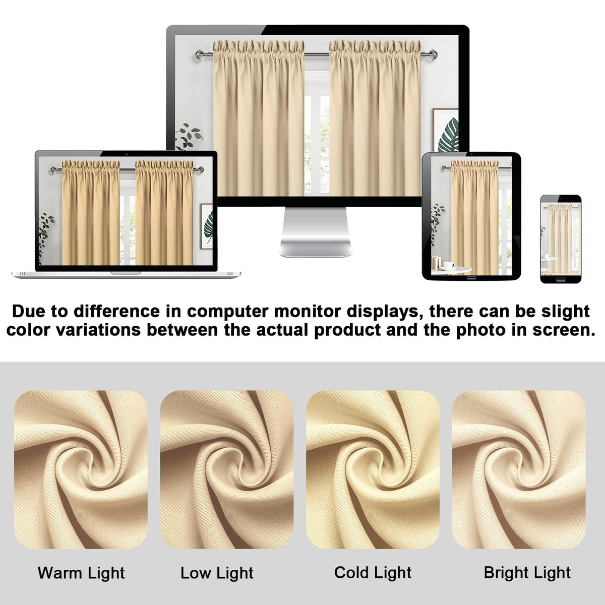 Blackout Curtains for Bedroom Living Room 52 x 45 Inch Long Beige (2 Count)