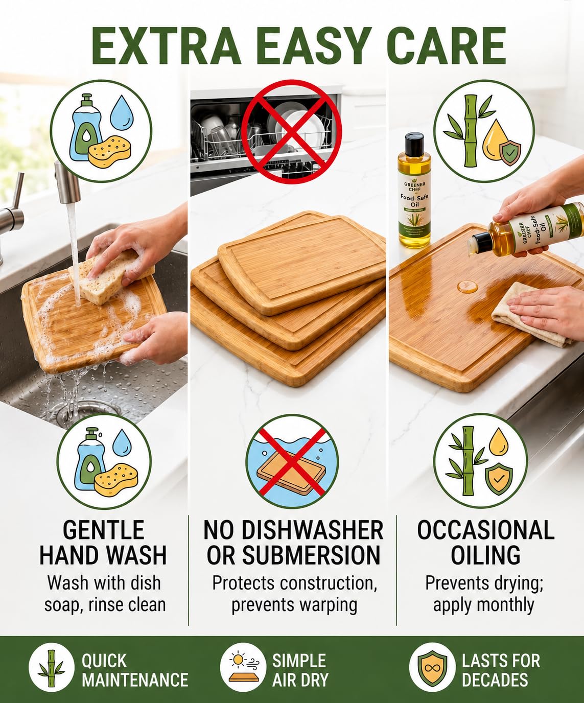 INDESTRUCTIBLE Extra Large Bamboo Cutting Board Set of 3 with Vertical Grain Strength Technology (3 Count)