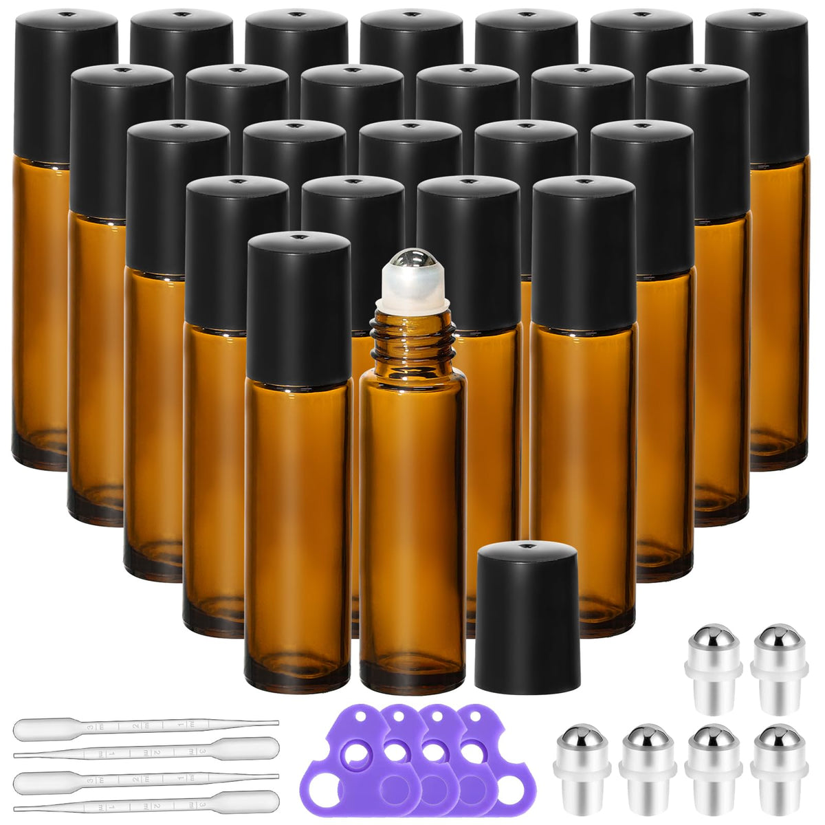 10ml Amber Glass Roller Rottles for Essential Oils (24 Count)