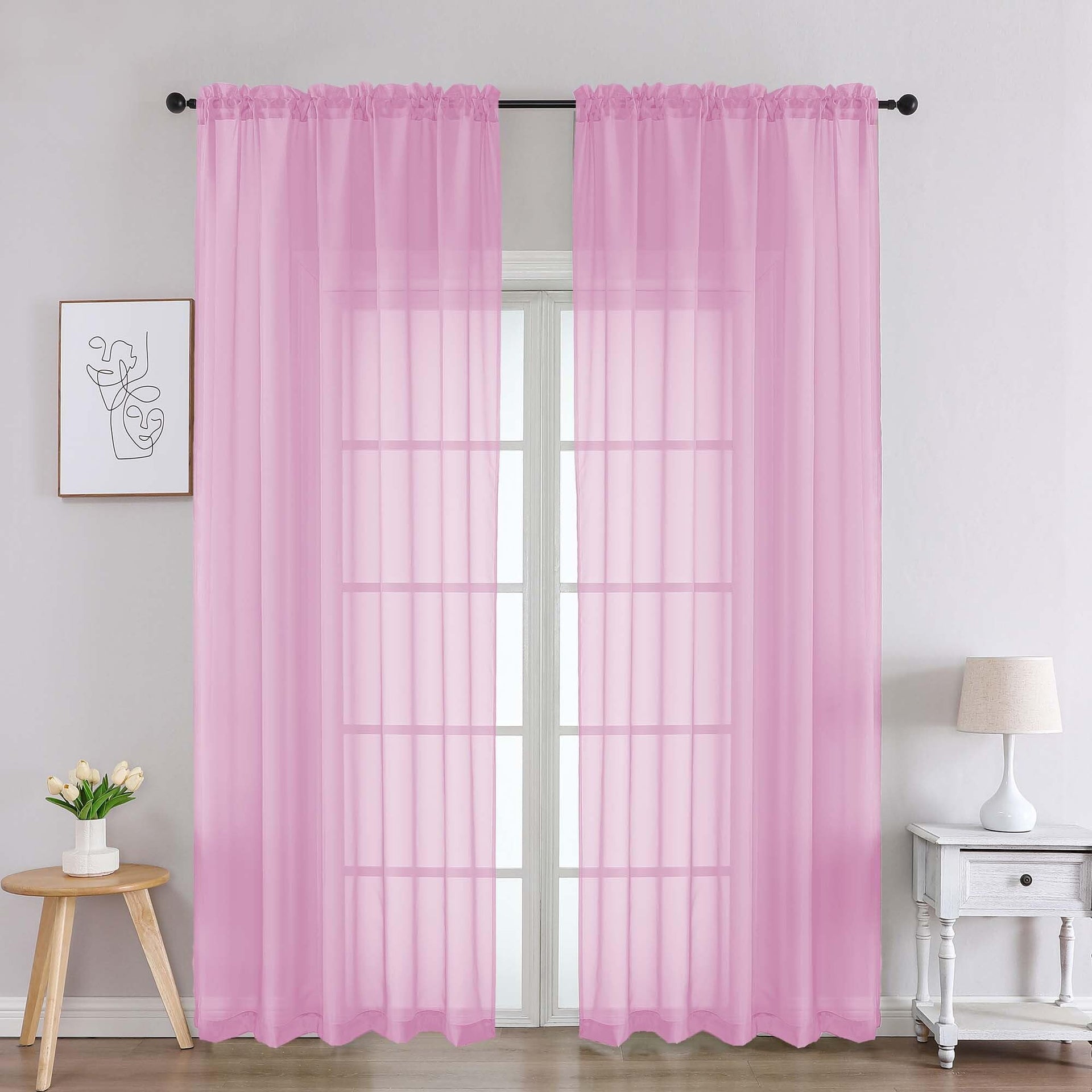 Pink Sheer Curtains 90 Inches Long 2 Panels (2 Count)