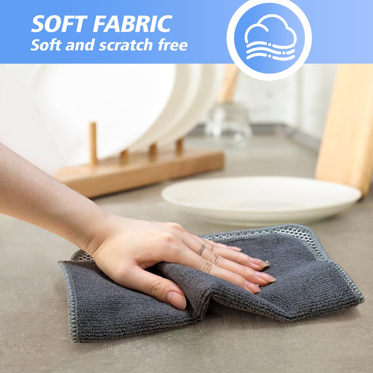Kitchen Dish Washcloths Microfiber Gray with Poly Scour Scrub Side (9 Count)