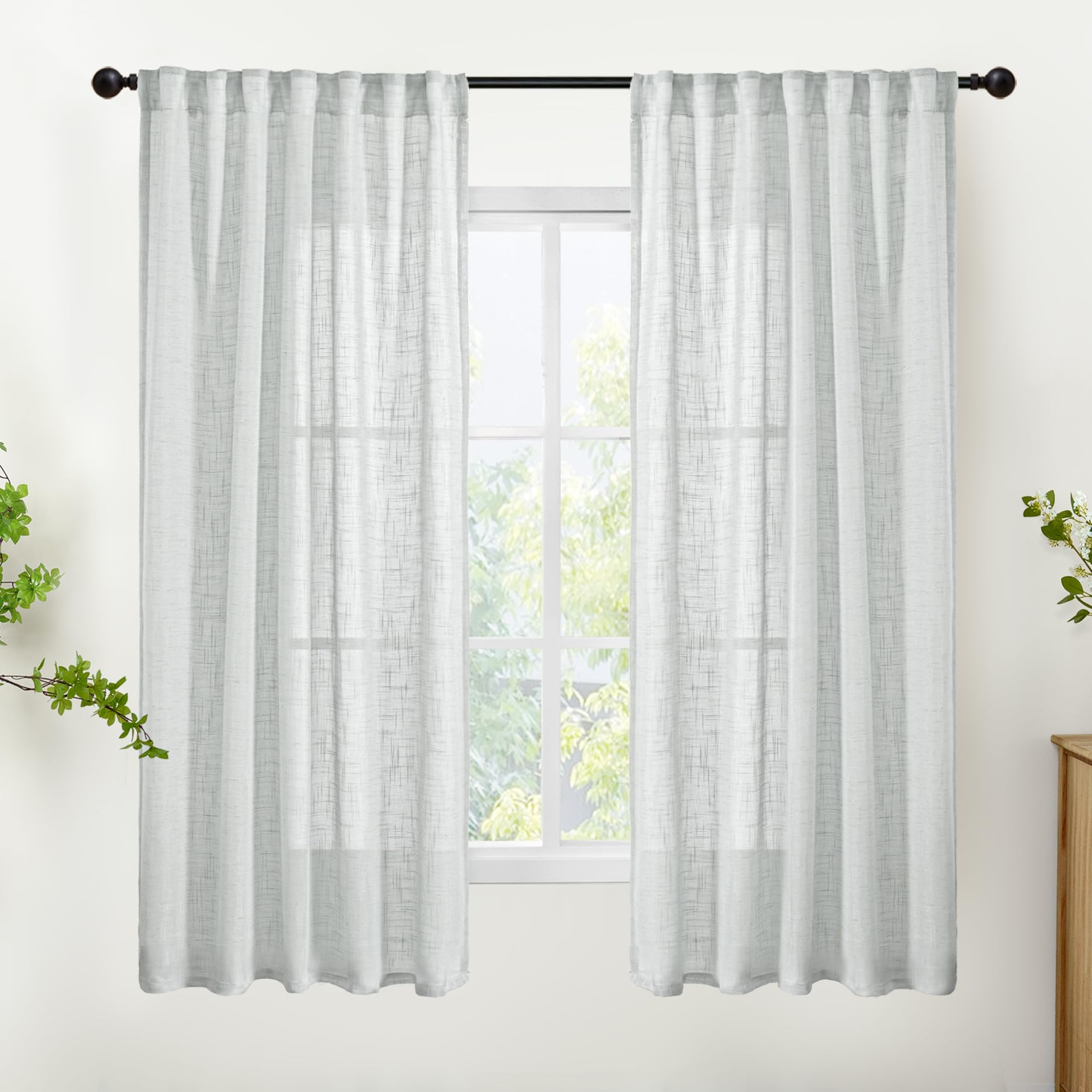 Light Grey Linen Curtains 63 Inch Length for Living Room Window (2 Count)