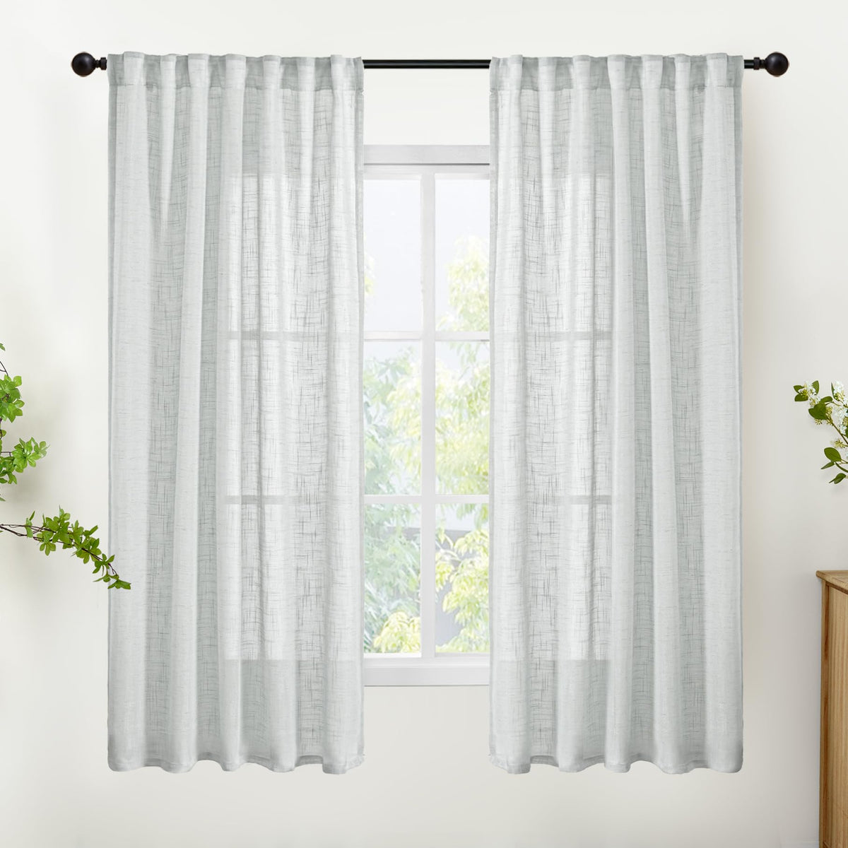 Light Grey Linen Curtains 63 Inch Length for Living Room Window (2 Count)