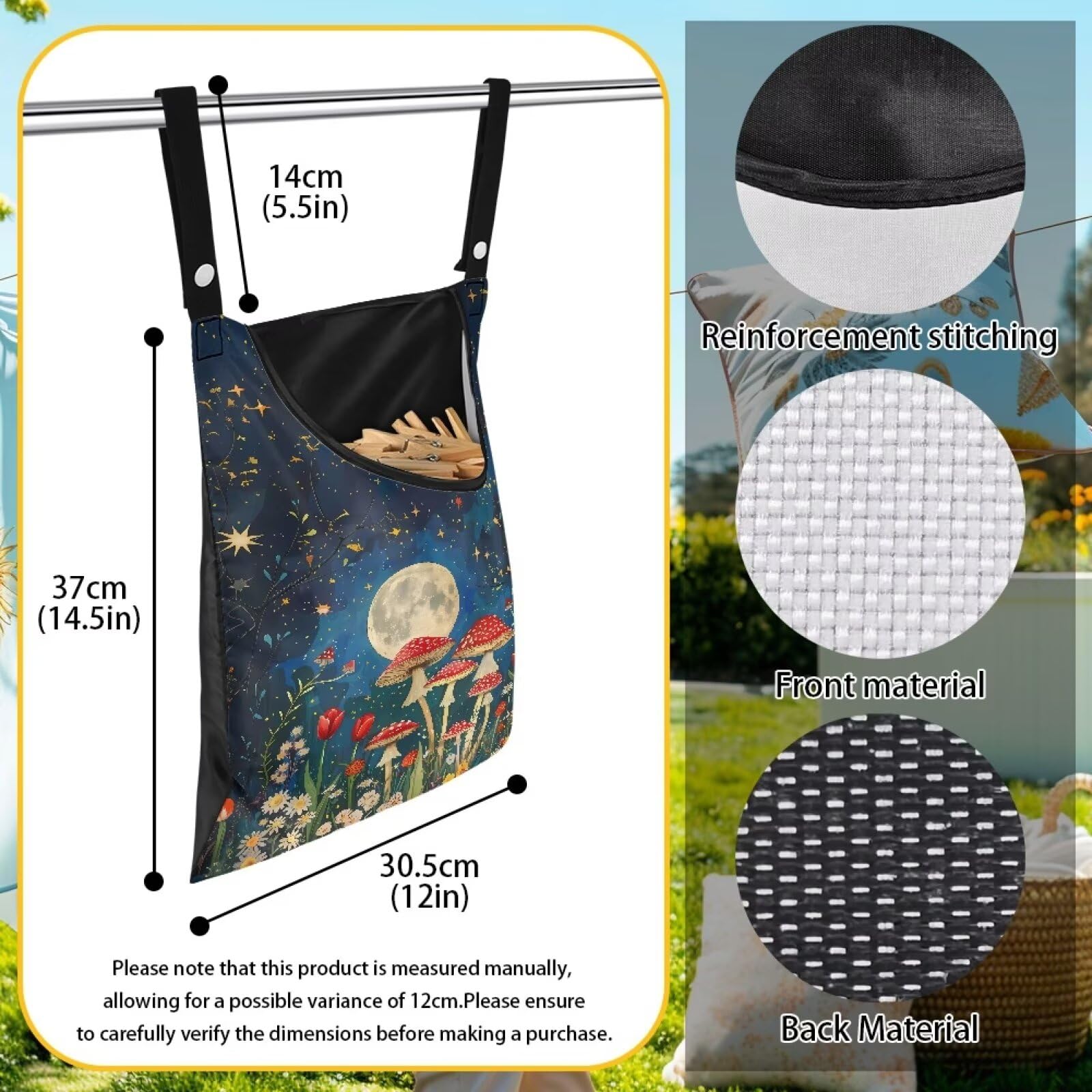 Mushroom Handy Clothespin Bags Moon Space
