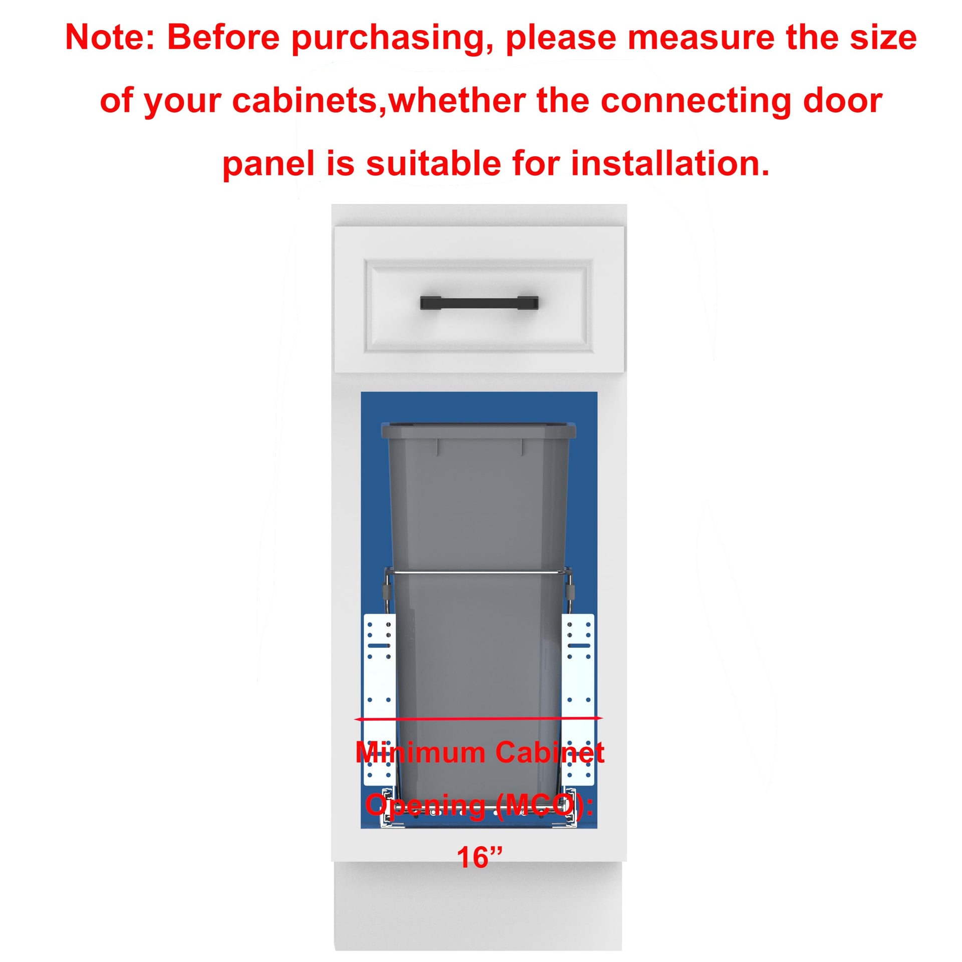 Single Pullout Trash Can for Under Kitchen Cabinets Include Single 35QT Trash Bin Doesn't Include Door Fittings