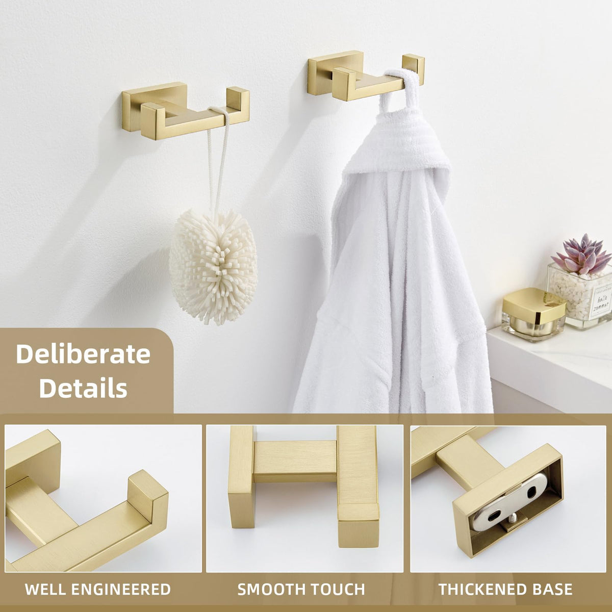 Double Towel Hook Brushed Gold (2 Count)
