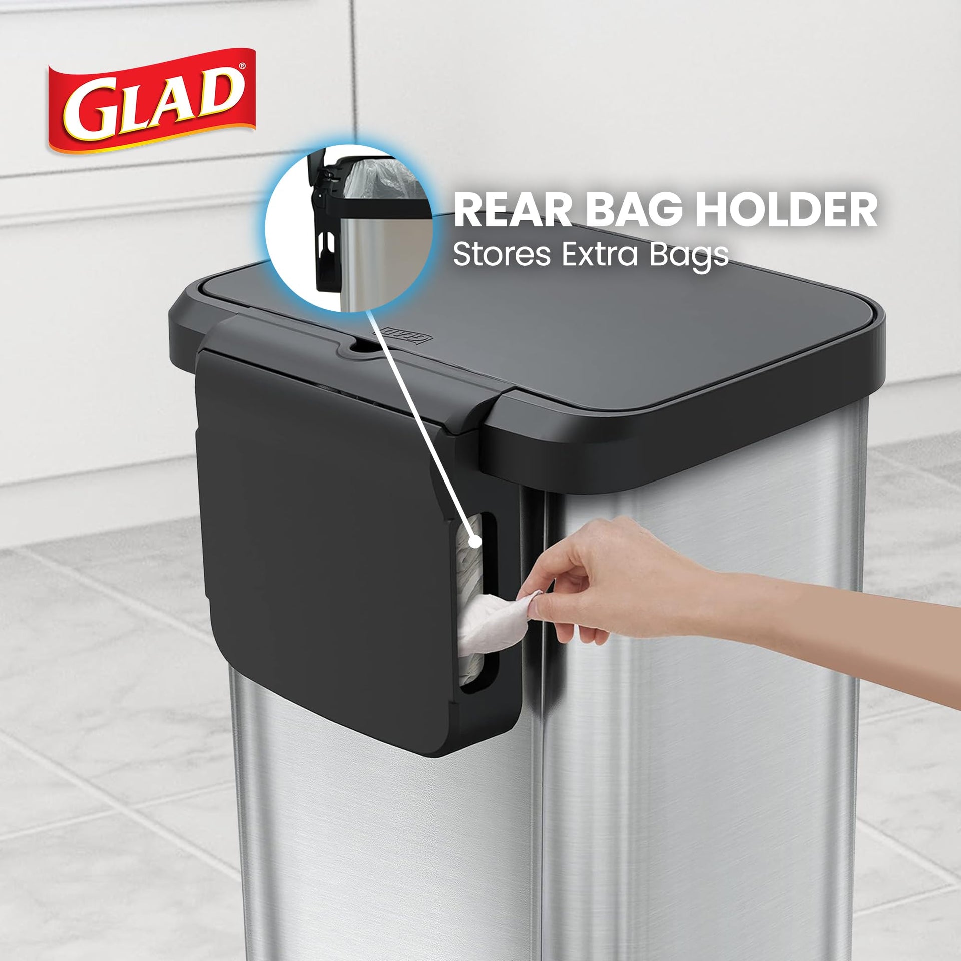 Stainless Steel Trash Can with Clorox Odor Protection