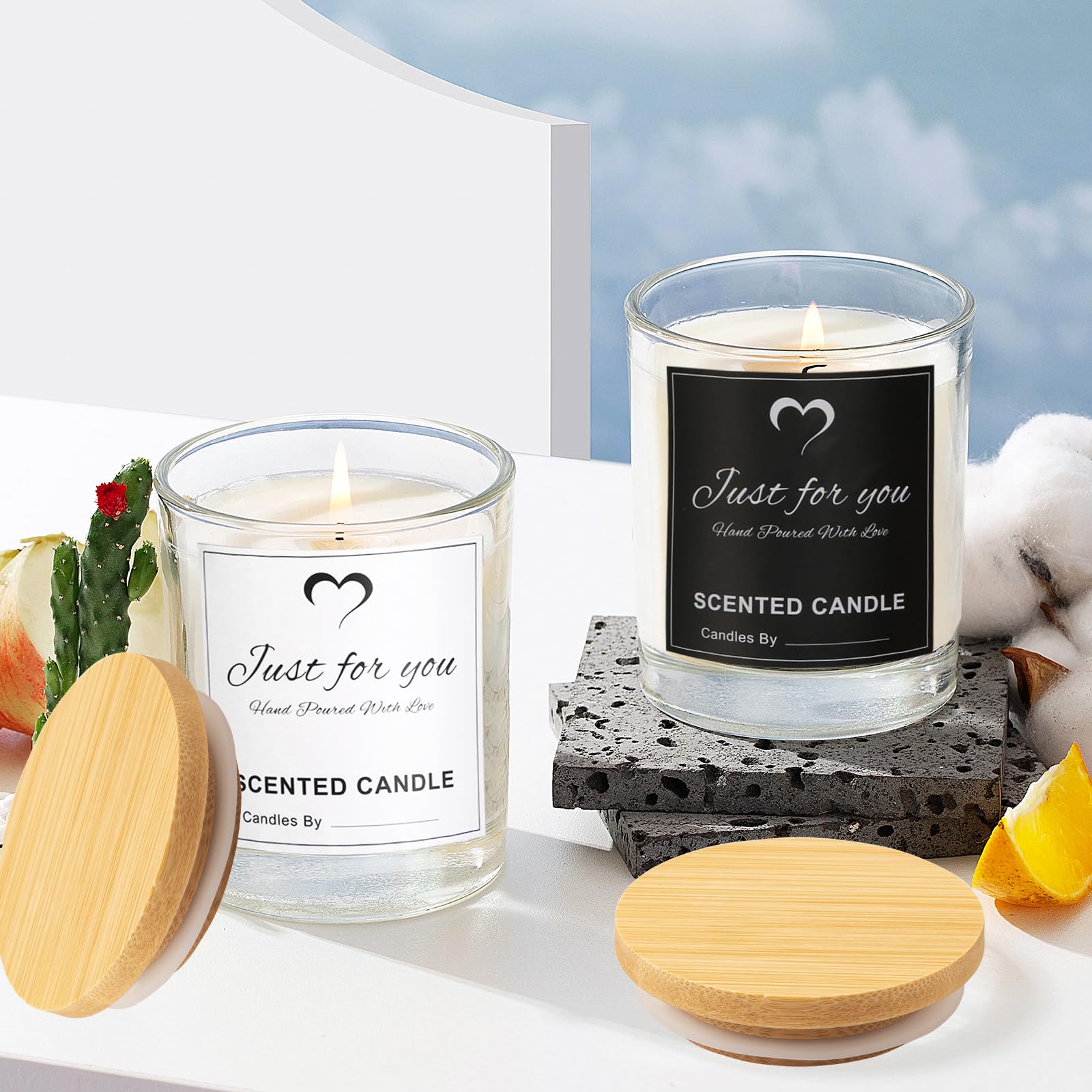 8 Pack 14 OZ Clear Glass Candle Jars with Bamboo Lids