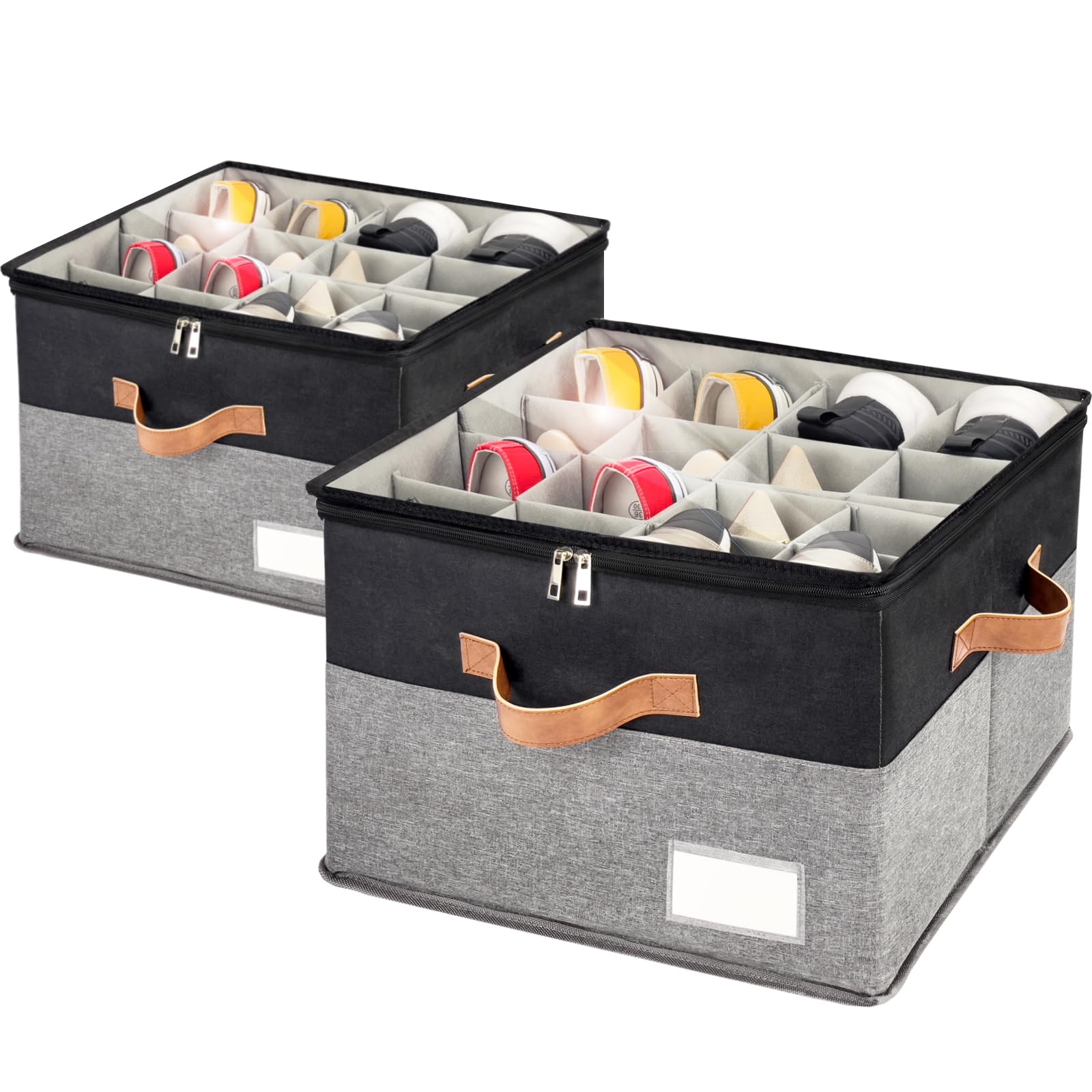 2 Pack Shoe Organizer for Closet Foldable Storage Box with Clear Cover (2 Count)