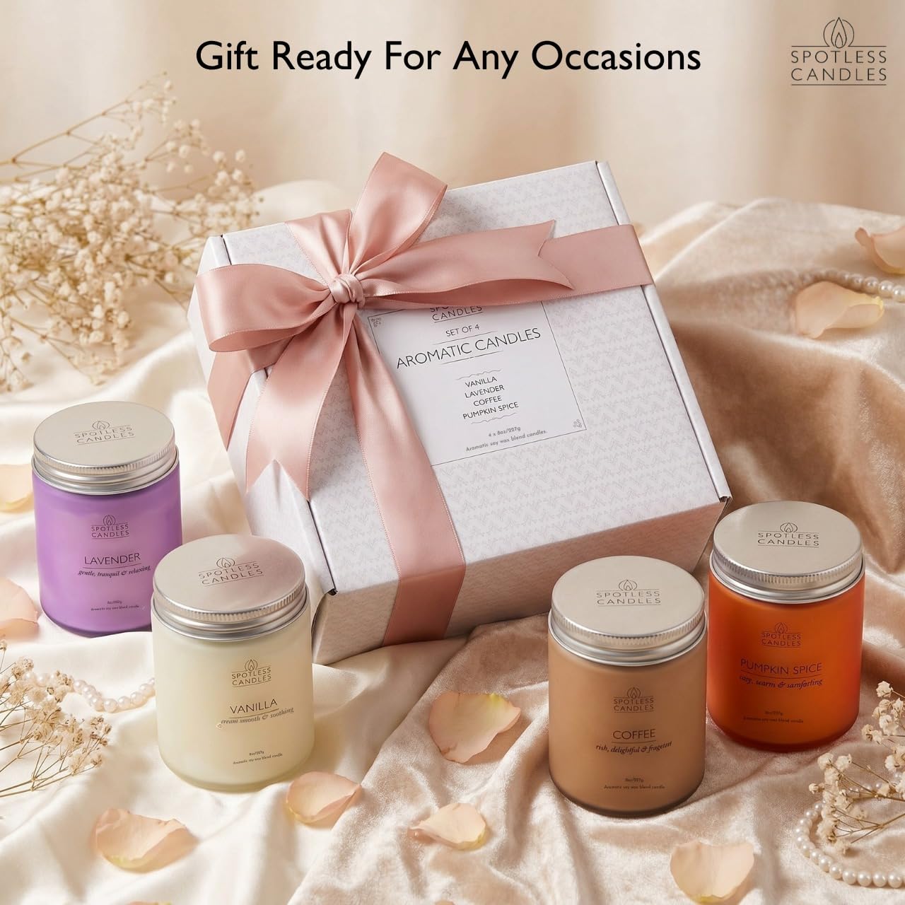 Classic Candle Gift Set; 4 x 8oz Scented Candles in Frosted Glass Jars; Coffee (4 Count)