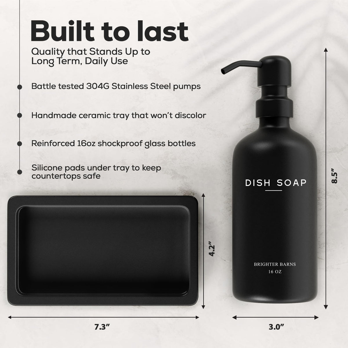 Black Glass Hand and Dish Soap Dispenser Set by Brighter Barns (2 Count)