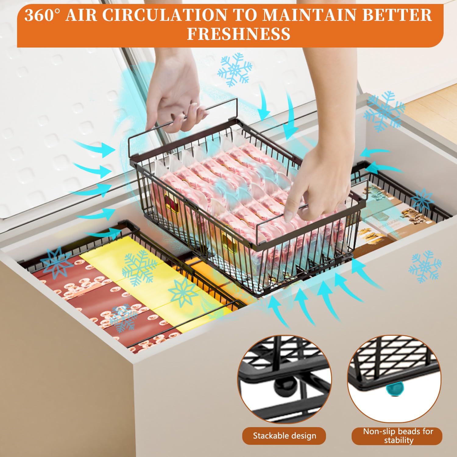 Large Freezer Organizer Bins for 10 to 20 Cu.Ft