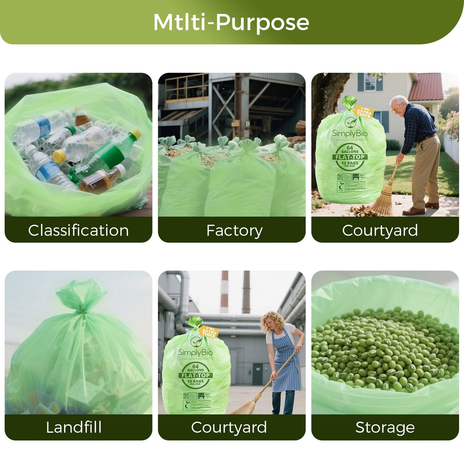 64 Gallon Compostable Trash Bags Flat (12 Count)