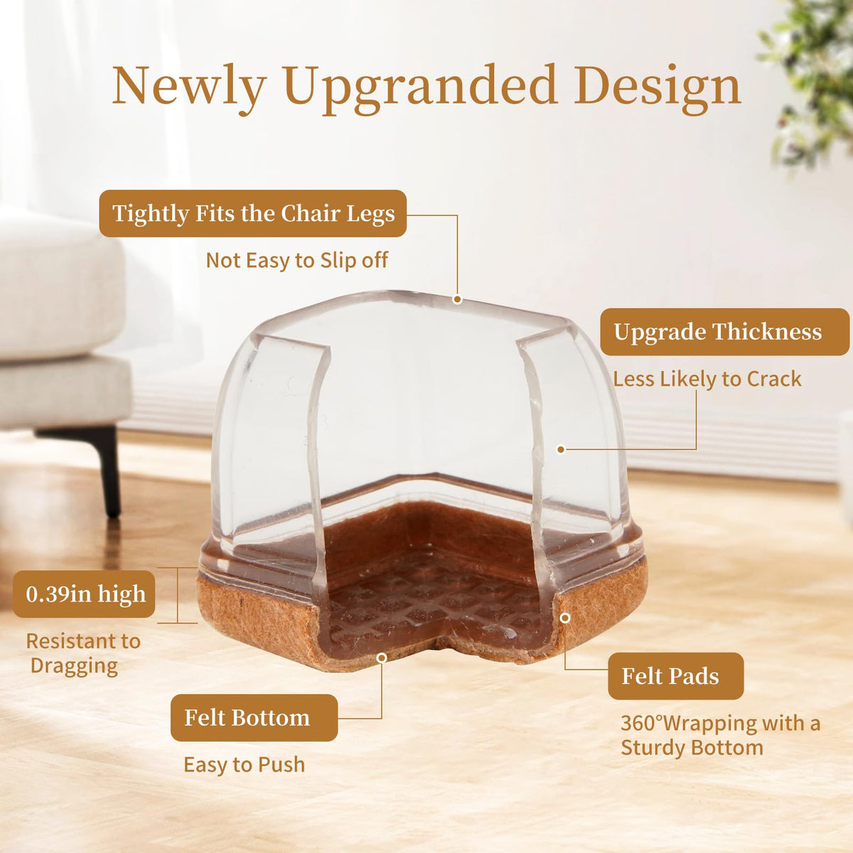 Square Chair Leg Floor Protectors for Hardwood Floors Large 24pcs (24 Count)