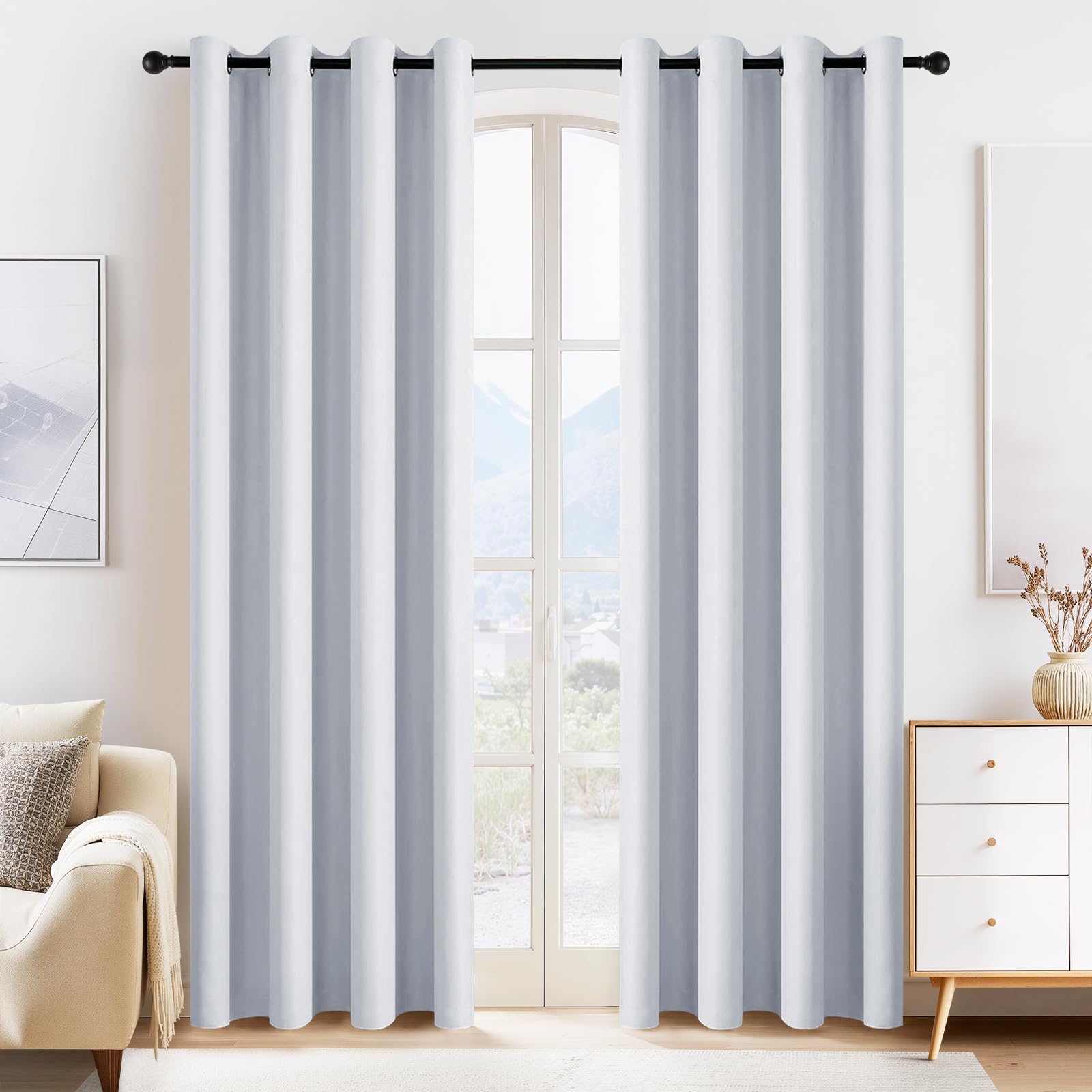 Greyish White Blackout Curtains for Bedroom 84 Inch Length (2 Count)