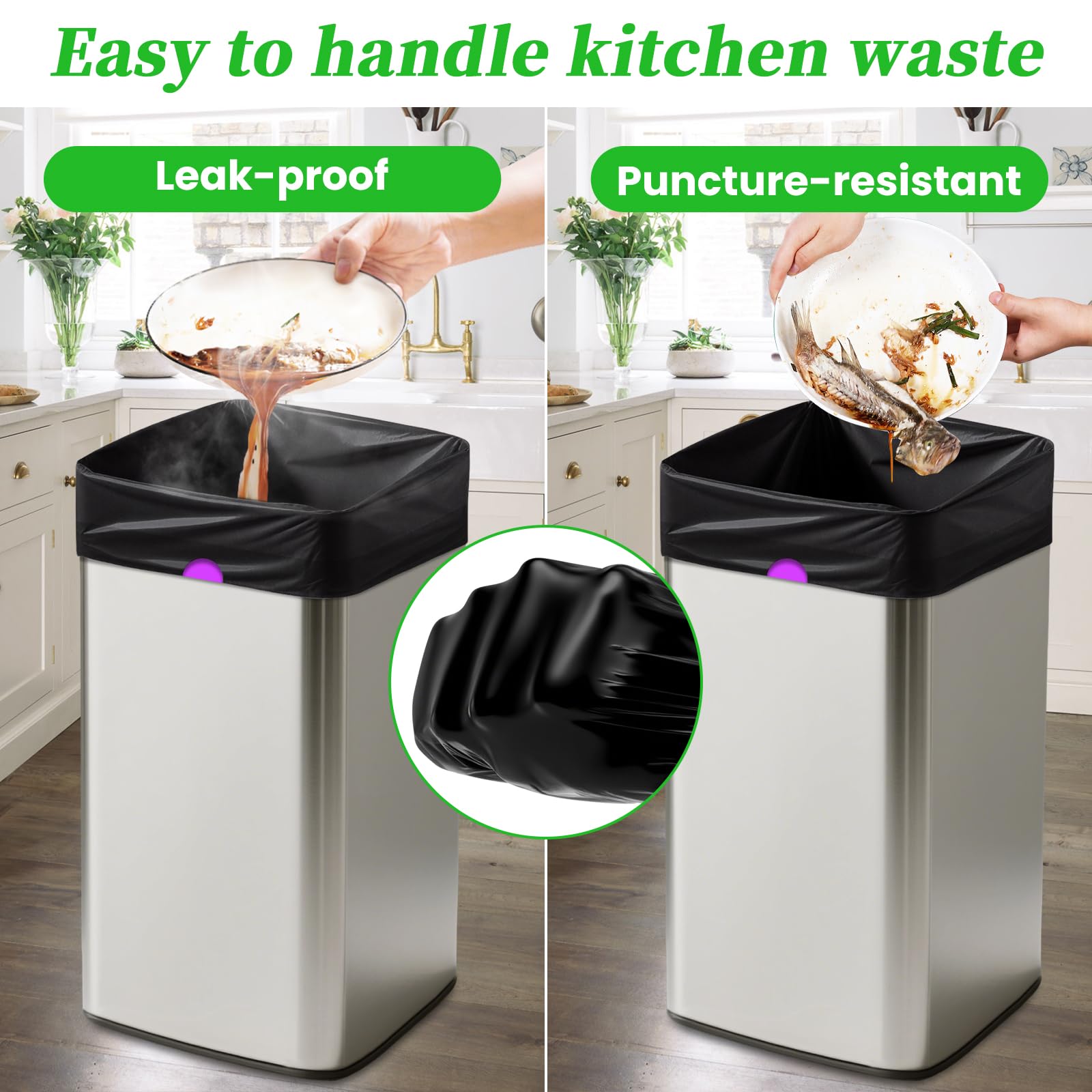 Trash Bags 15 Gallon Tall Kitchen Drawstring Garbage Bag Fit 13 (30 Count)