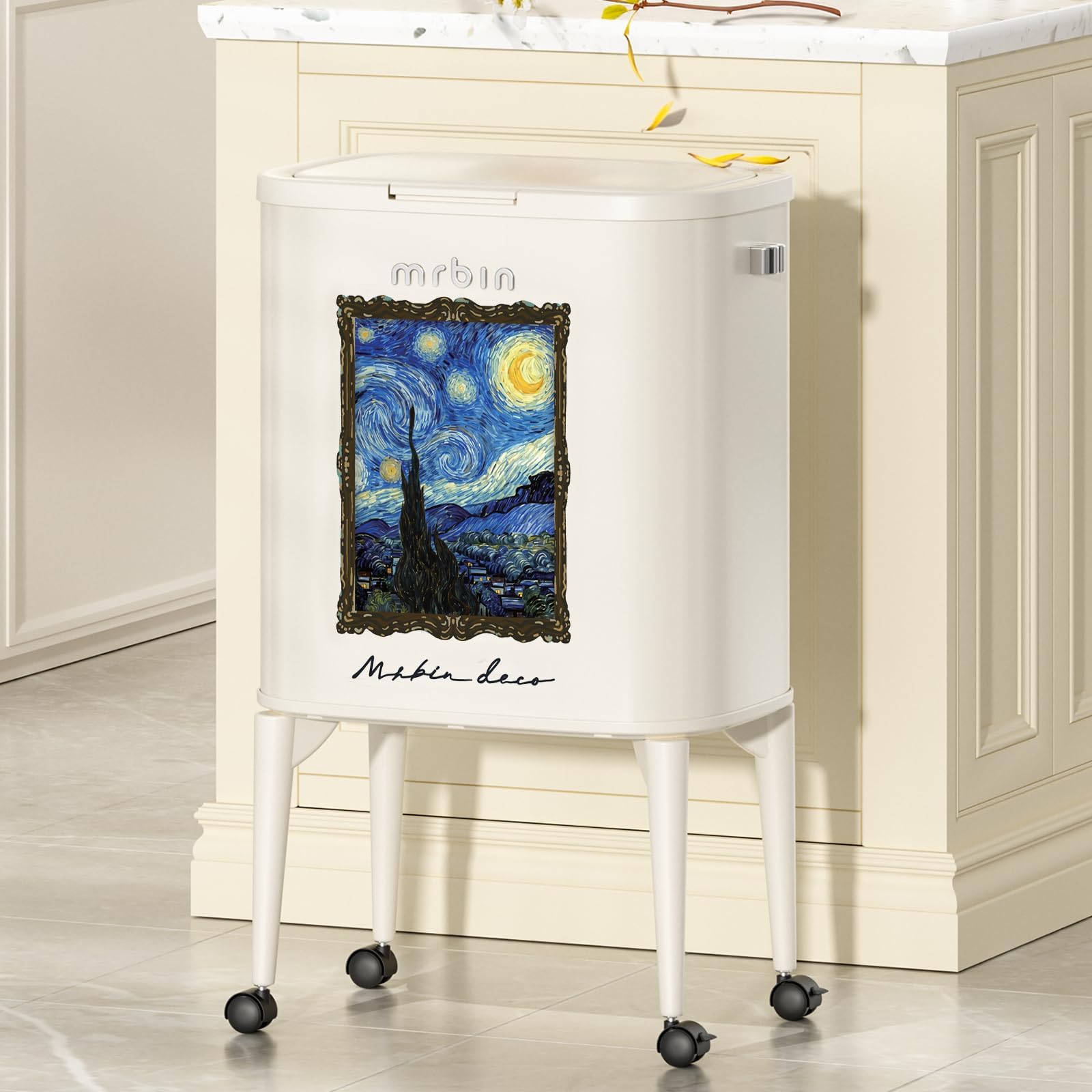 Metal Kitchen Trash Can with Wheel Legs