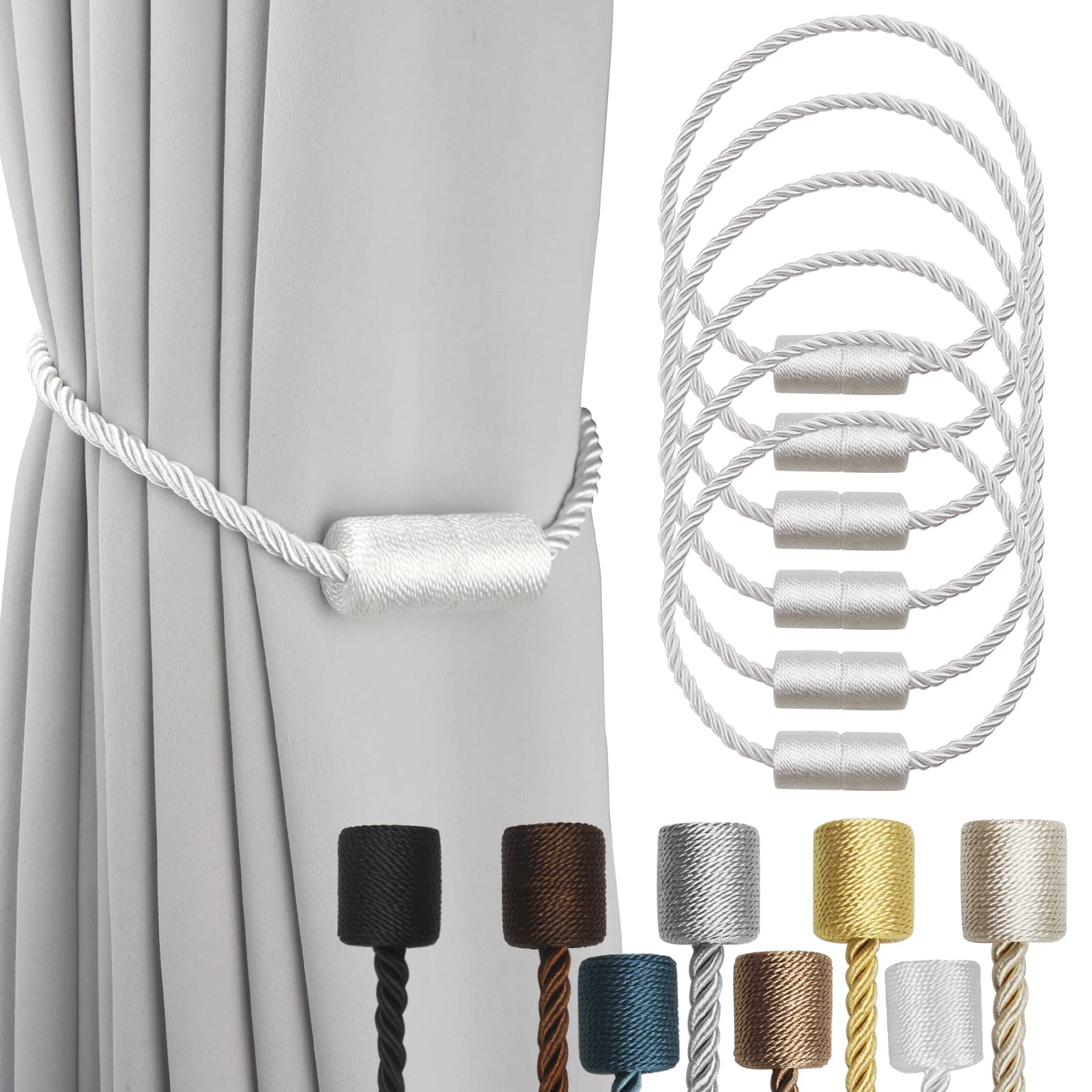 Magnetic Curtain Tiebacks Holdbacks Decorative Tie Backs for Windows Porlau (6 Count)
