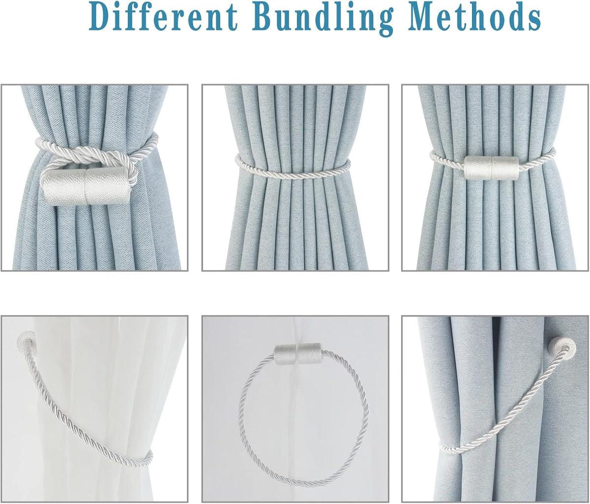 Magnetic Curtain Tiebacks 2 Pack White Rope Tieback Curtains Holders for Drapes Modern Tie Backs Decorative Window Treatment Holdbacks