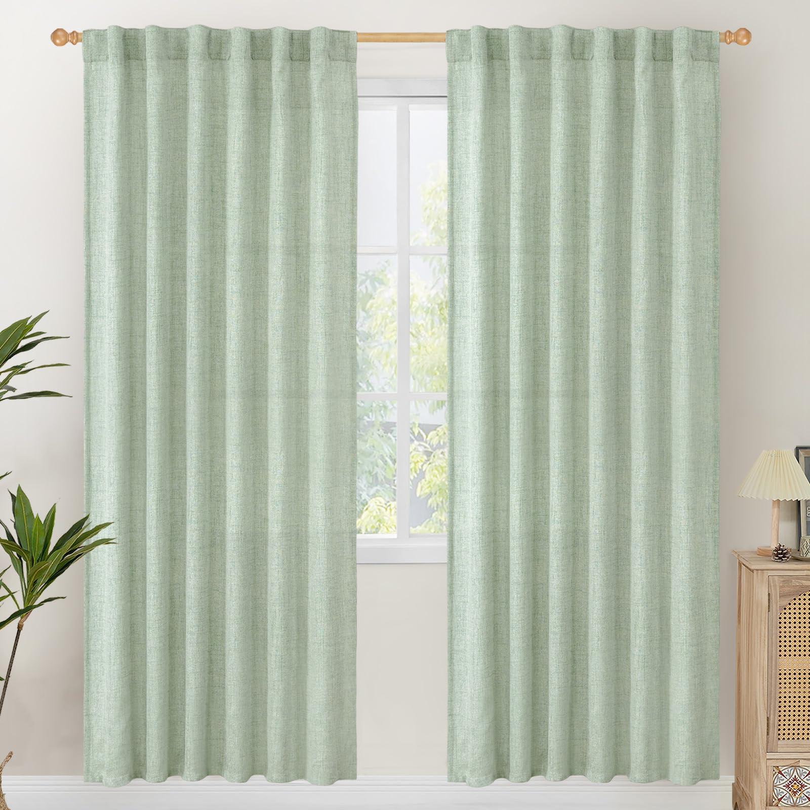 Sage Green Linen Curtains 78 Inches Long for Living Room Spring Decor (2 Count)